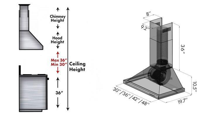 ZLINE 36 in. Wall Mount Range Hood Convertible Vent Satin Stainless Steel Designer Series 400 CFM (8KBS-36)