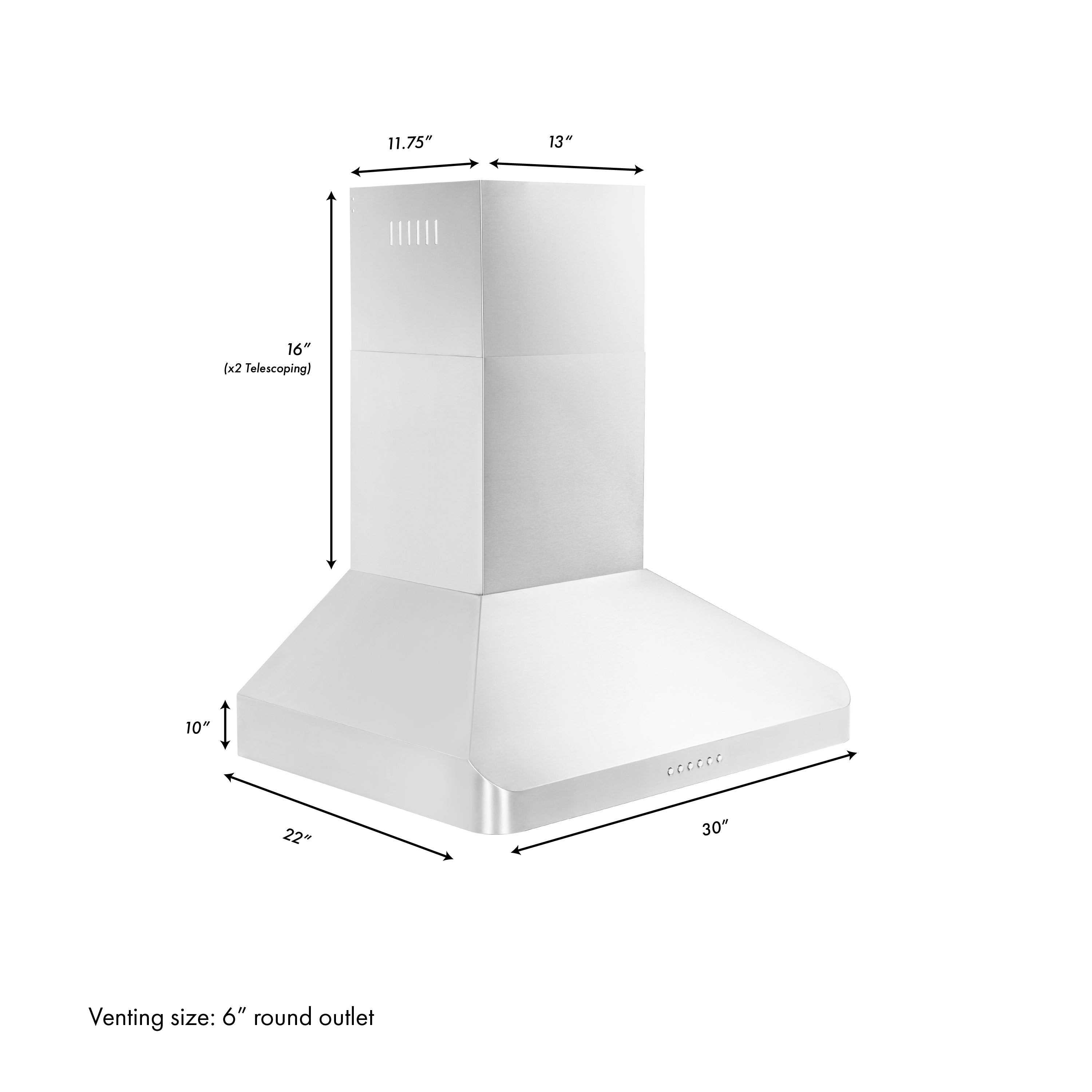 ZLINE 30 in. Wall Mount Range Hood – Alpine Series – Stainless Steel – 500 CFM Ducted Ventilation (ALP100WL-30)