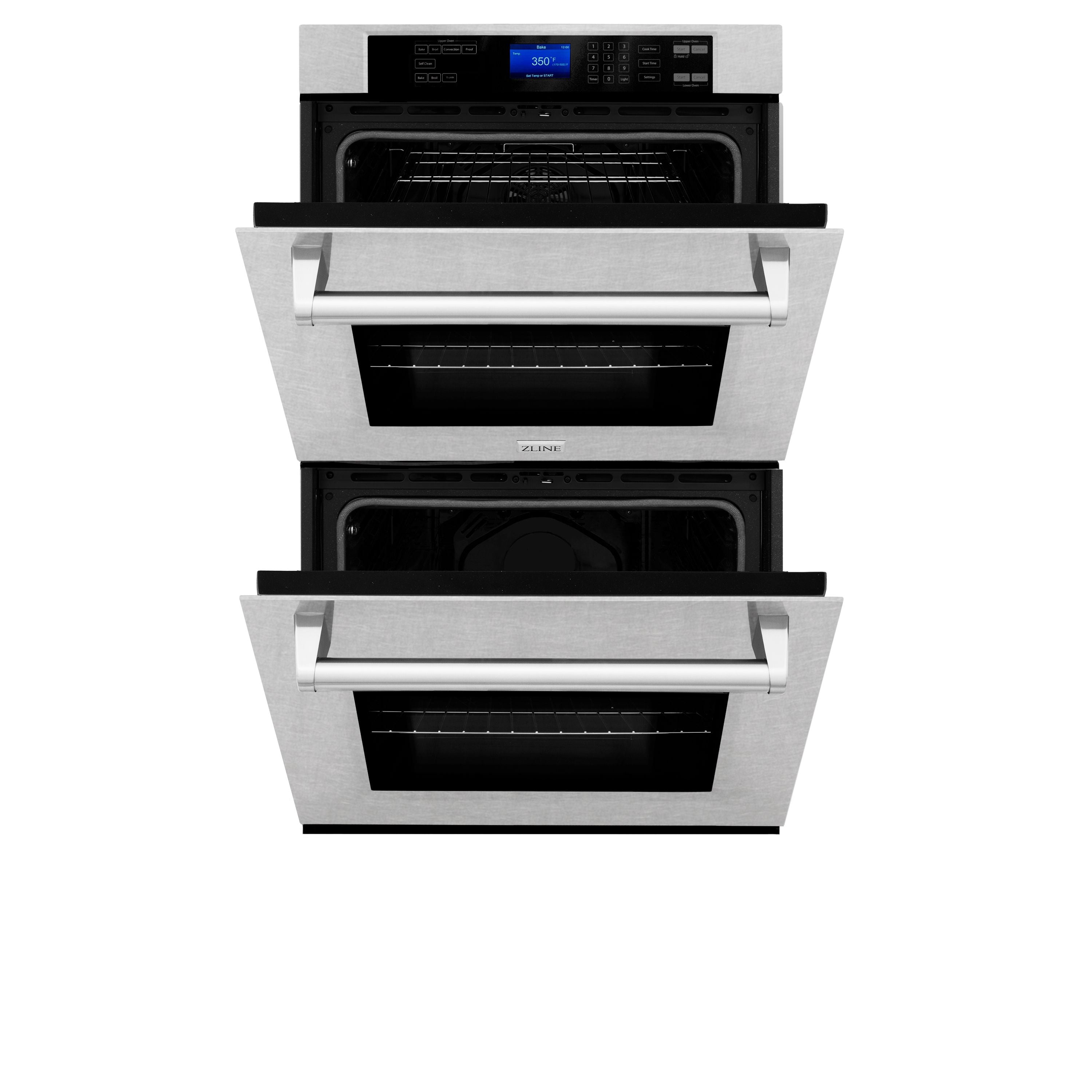 ZLINE Package - 30" Double Wall Oven, 36" Rangetop, Microwave In Satin Stainless Steel