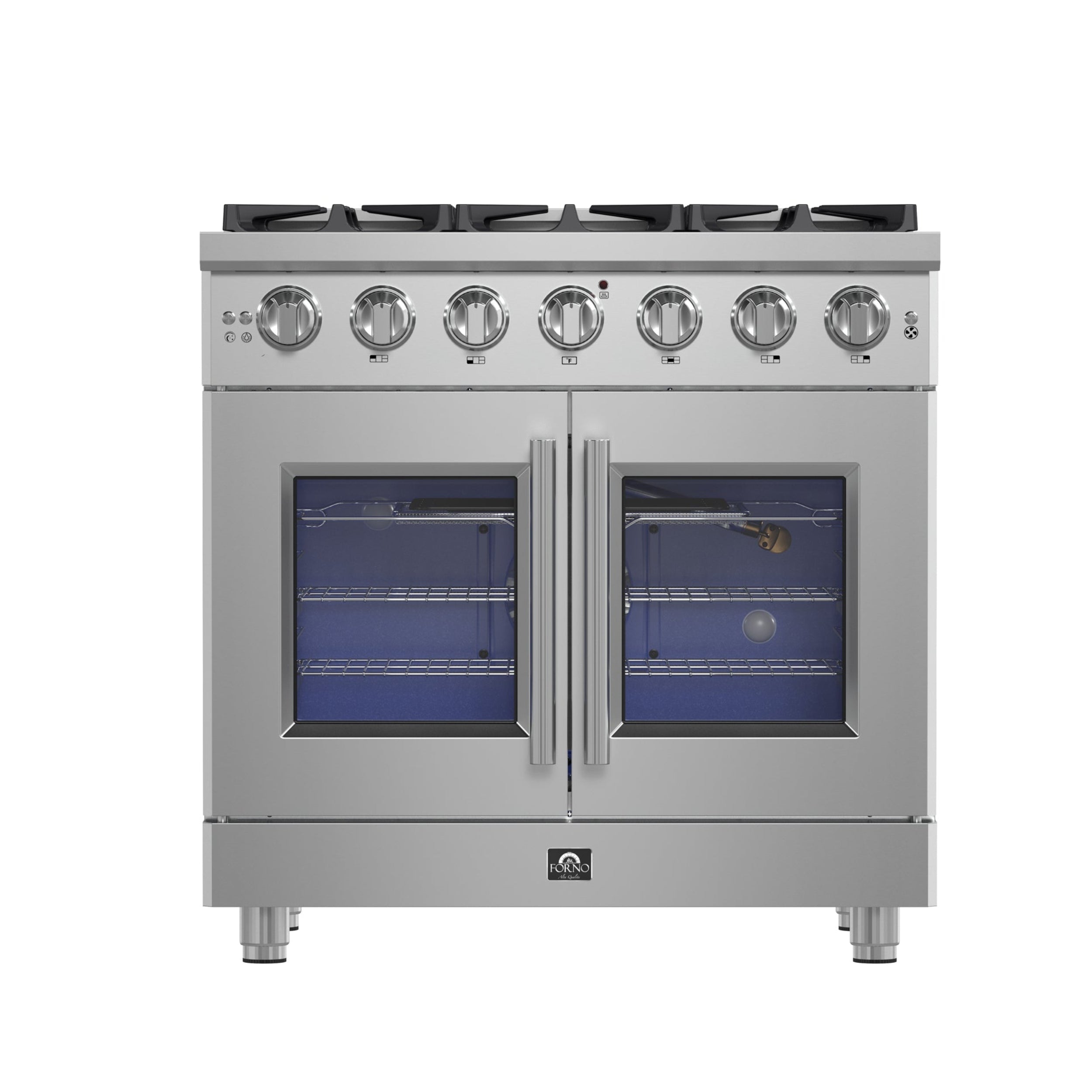 Forno Massimo 36 in. 5.36 cu. ft. Freestanding French Door Gas Range with 6 Sealed Burners in Stainless Steel (FFSGS6439-36)