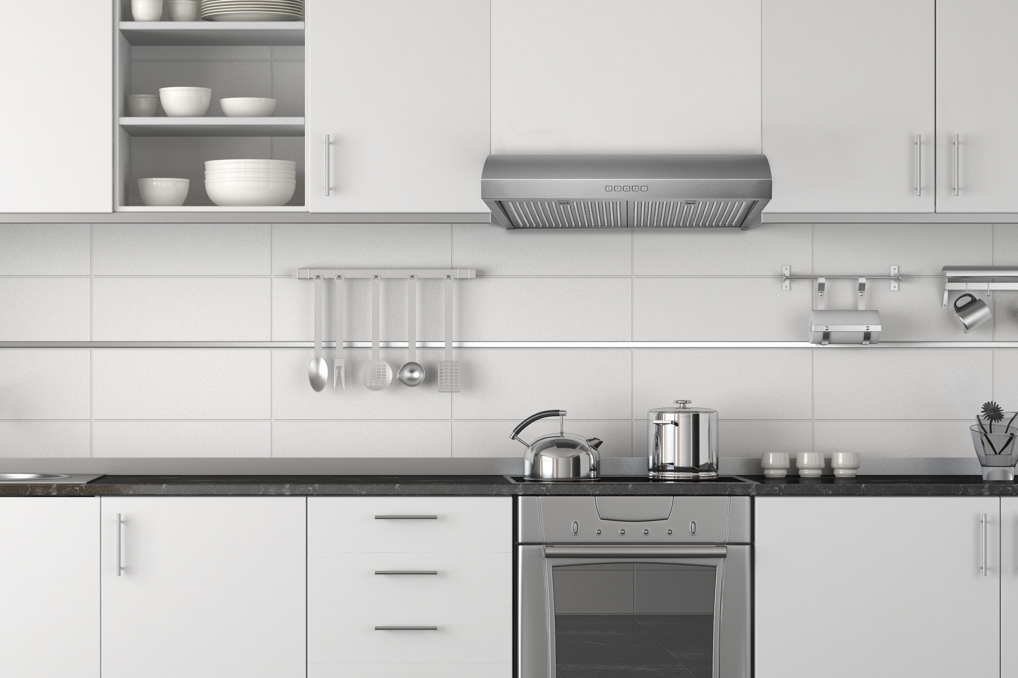 Hauslane 30-Inch Under Cabinet Curved Range Hood with Stainless Steel Filters and Panel LED in Stainless Steel (UC-B018SS-30)