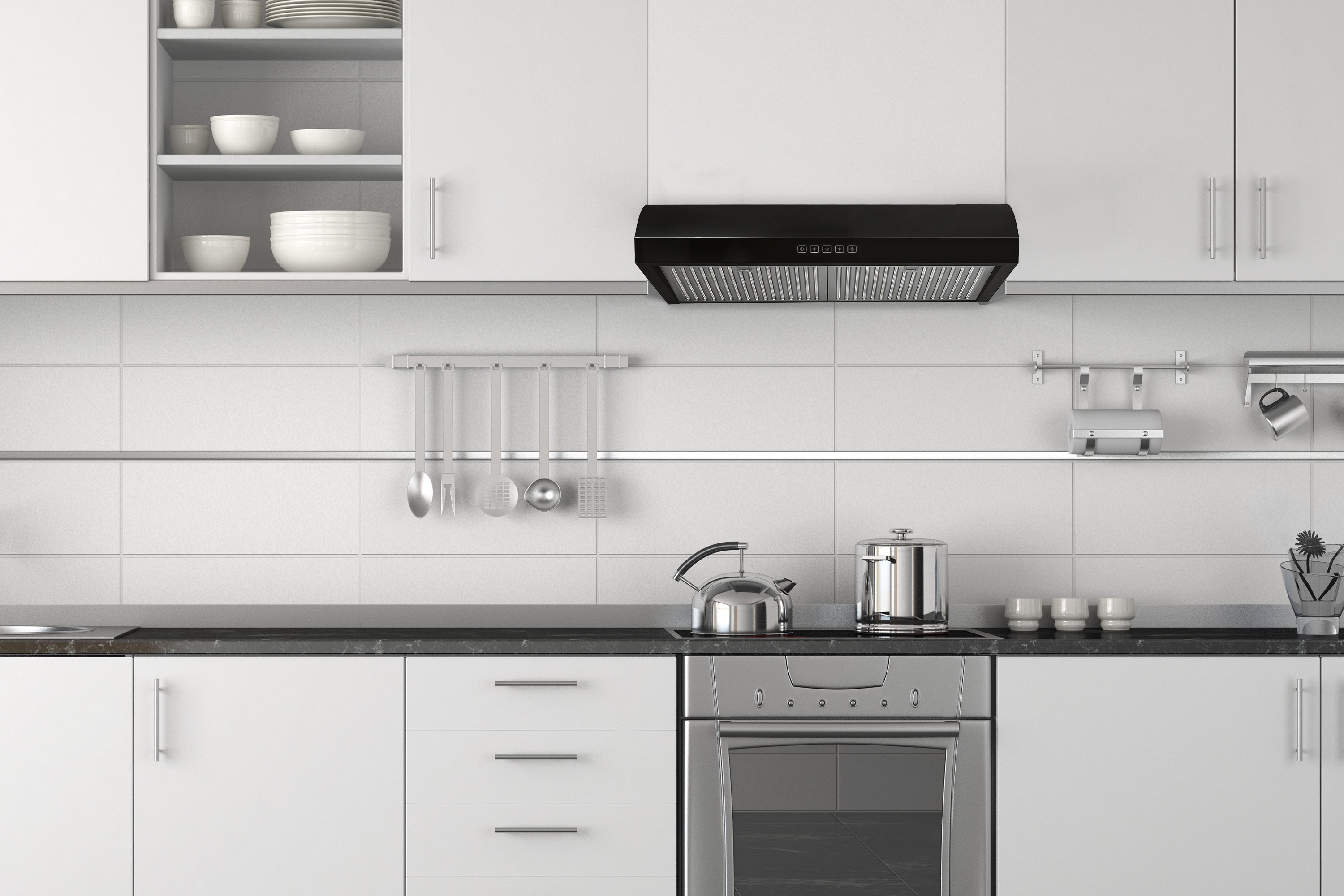 Hauslane 30-Inch Under Cabinet Curved Range Hood with Stainless Steel Filters and Panel LED in Stainless Steel (UC-B018SS-30)