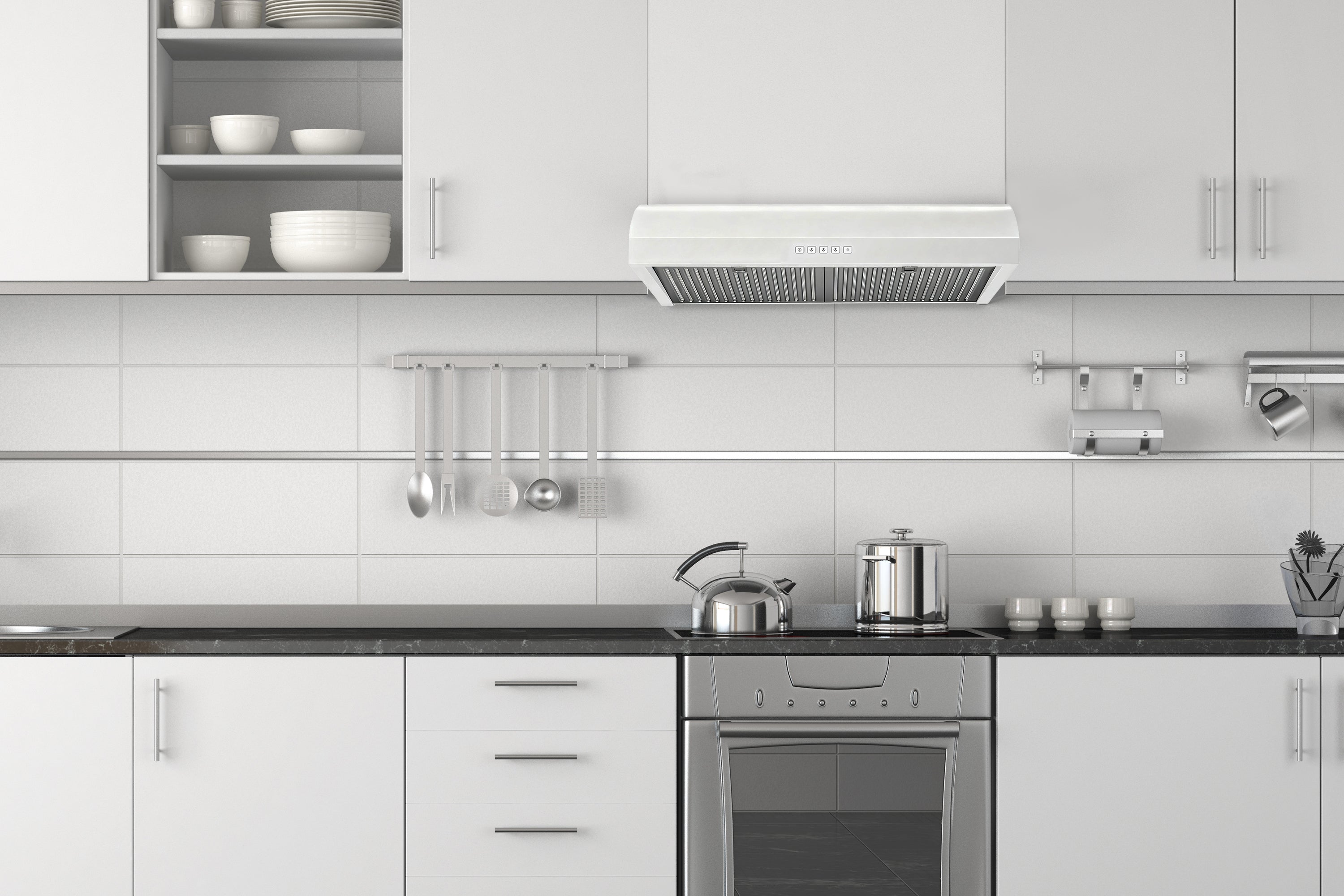 Hauslane 30-Inch Under Cabinet Curved Range Hood with Stainless Steel Filters and Panel LED in Stainless Steel (UC-B018SS-30)