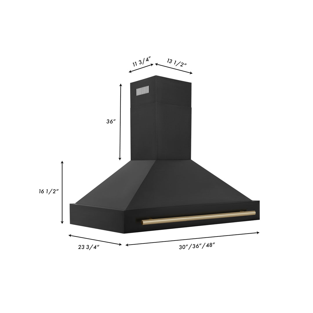 ZLINE 48 in. Wall Mount Range Hood Black Stainless Steel Champagne Bronze Handle Autograph Edition (BS655Z-48-CB)