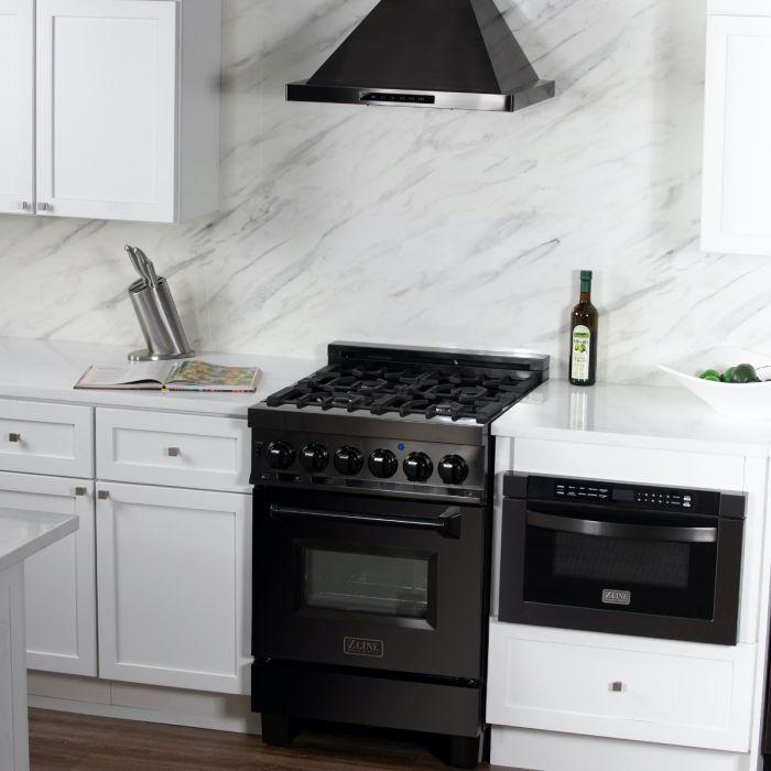 ZLINE 24 Inch Wall Mount Range Hood Convertible Vent Black Stainless Steel 400 CFM (BSKBN-24)