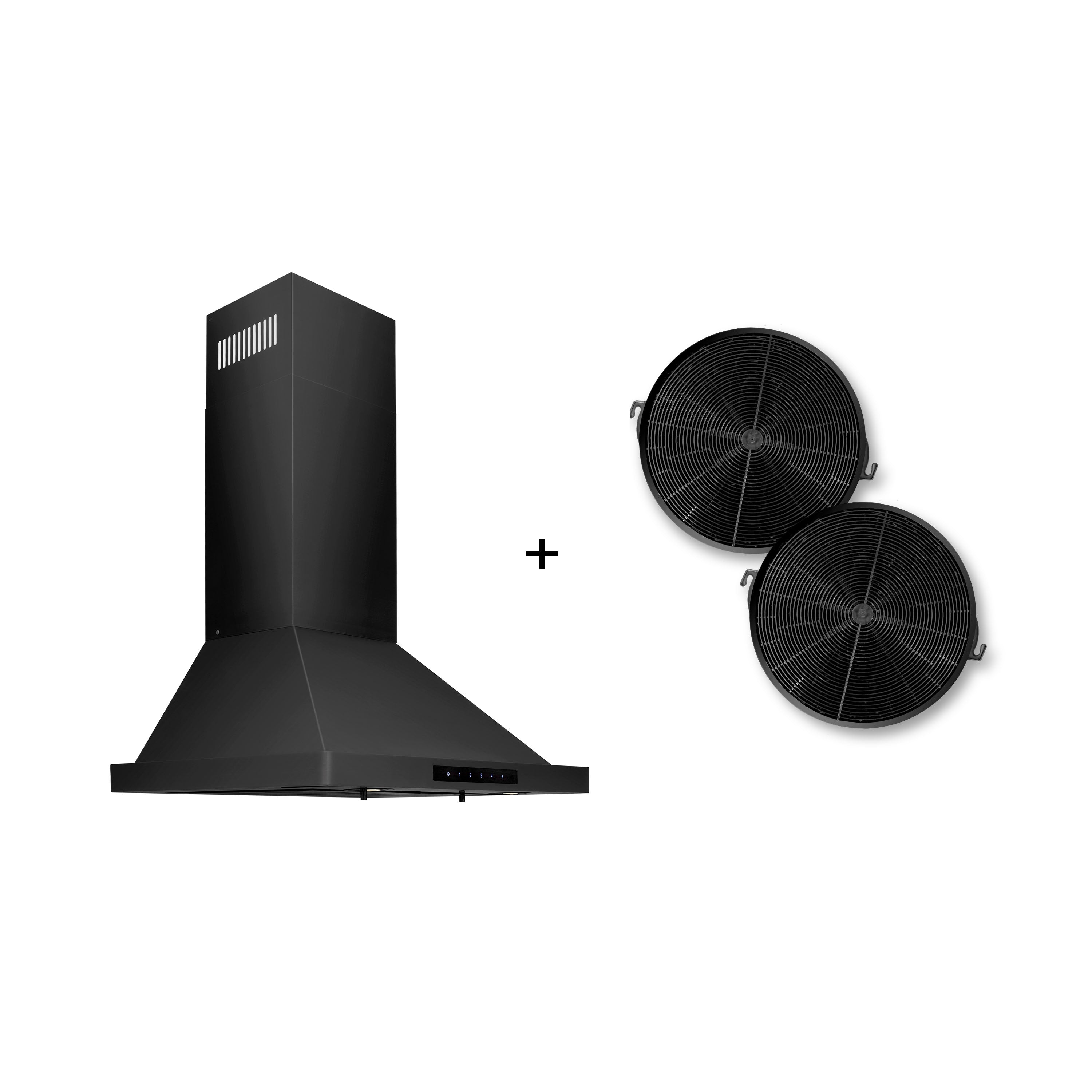 ZLINE 24 in. Wall Mount Range Hood Convertible Black Stainless Steel with Charcoal Filters 400 CFM (BSKBN-CF-24)