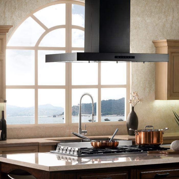 ZLINE 36 in. Island Mount Range Hood, Black Stainless Steel, 400 CFM Convertible Vent, LED Lighting (BSKE2iN-36)