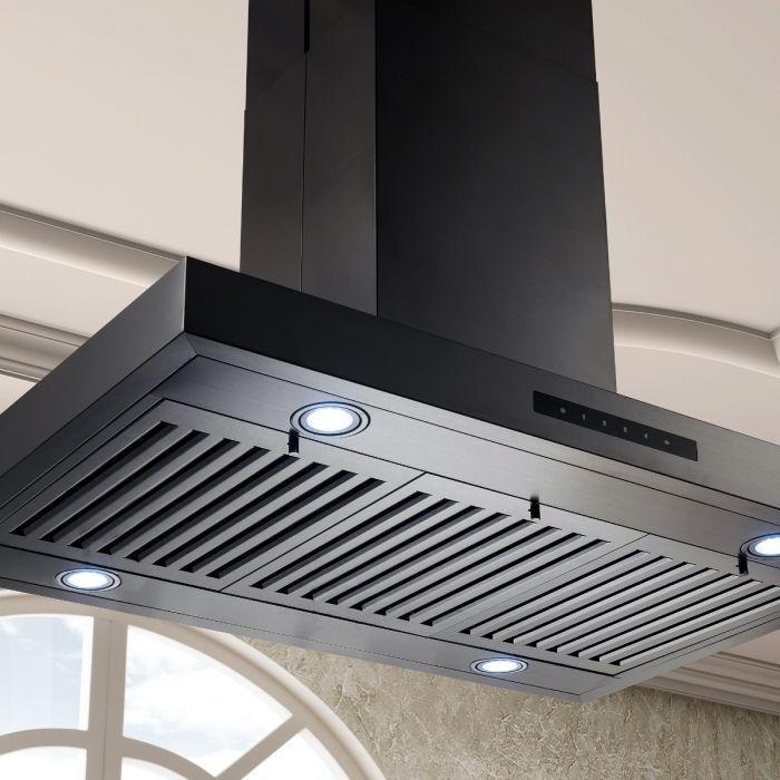 ZLINE 36 in. Island Mount Range Hood, Black Stainless Steel, 400 CFM Convertible Vent, LED Lighting (BSKE2iN-36)