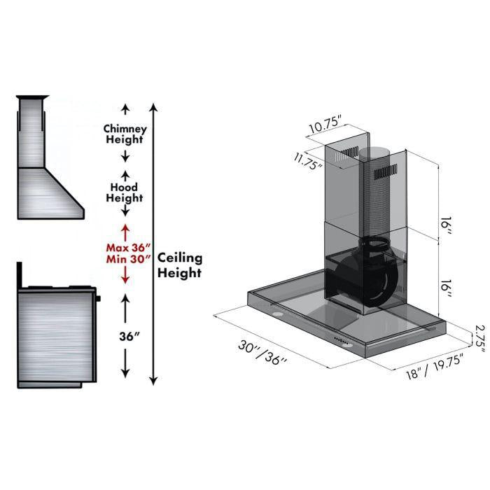 ZLINE 30 Inch Wall Mount Range Hood Convertible Vent 400 CFM Black Stainless Steel (BSKEN-30)