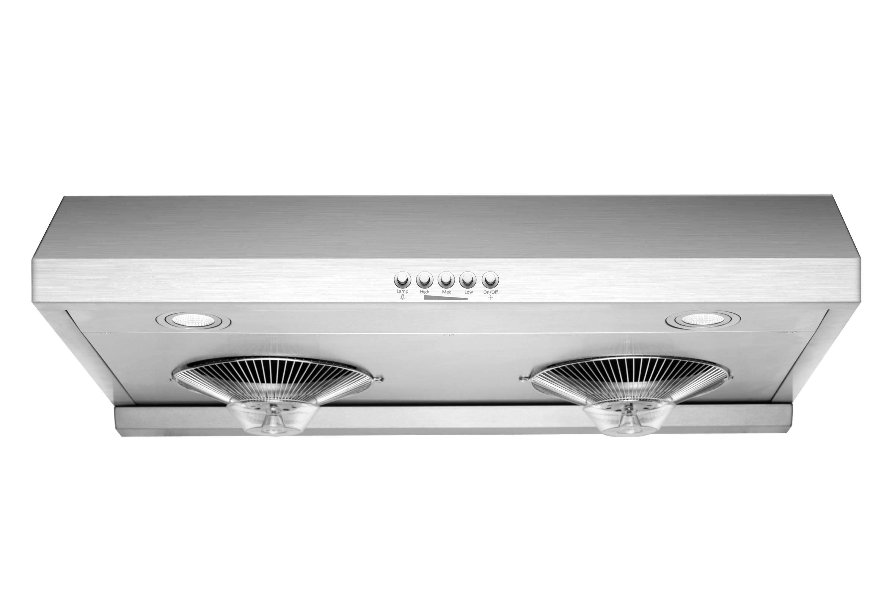 Hauslane 30-Inch 300 CFM Under Cabinet Push Button Range Hood with Grease Catchers in Stainless Steel (UC-C100SS-30)