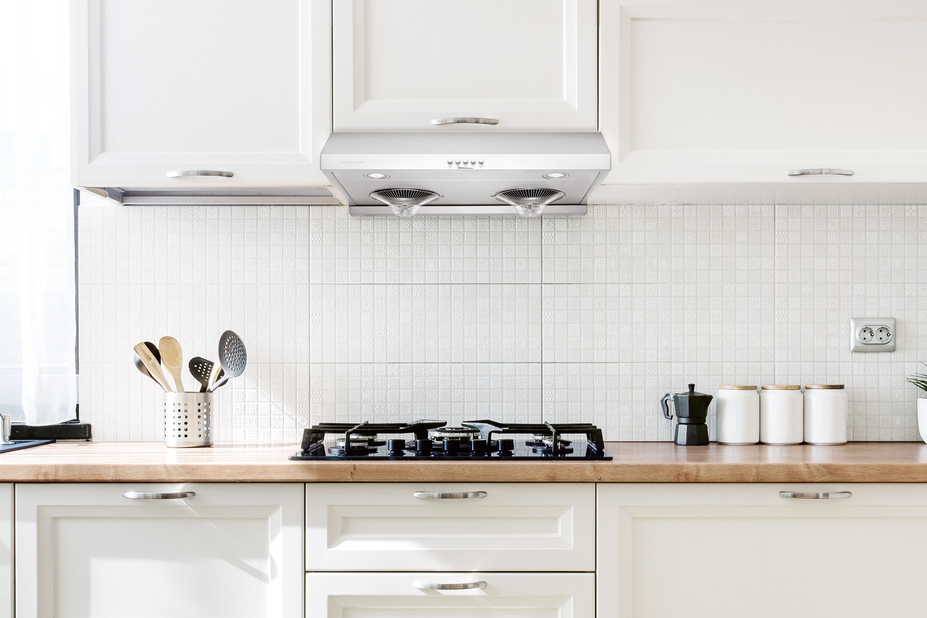 Hauslane 30-Inch 300 CFM Under Cabinet Push Button Range Hood with Grease Catchers in Stainless Steel (UC-C100SS-30)