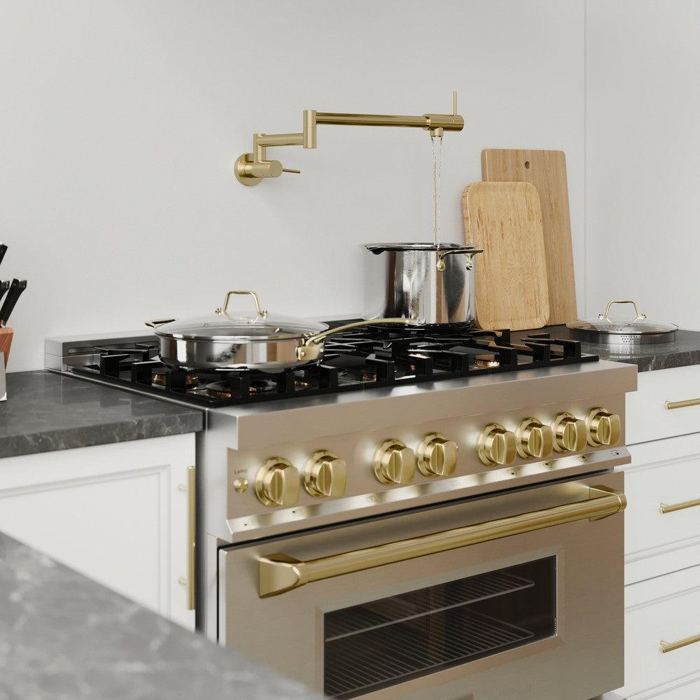 ZLINE Autograph Edition 36-Inch Dual Fuel Range, 4.6 cu. ft., Stainless Steel with Bronze Accents (Model RAZ-36-CB)
