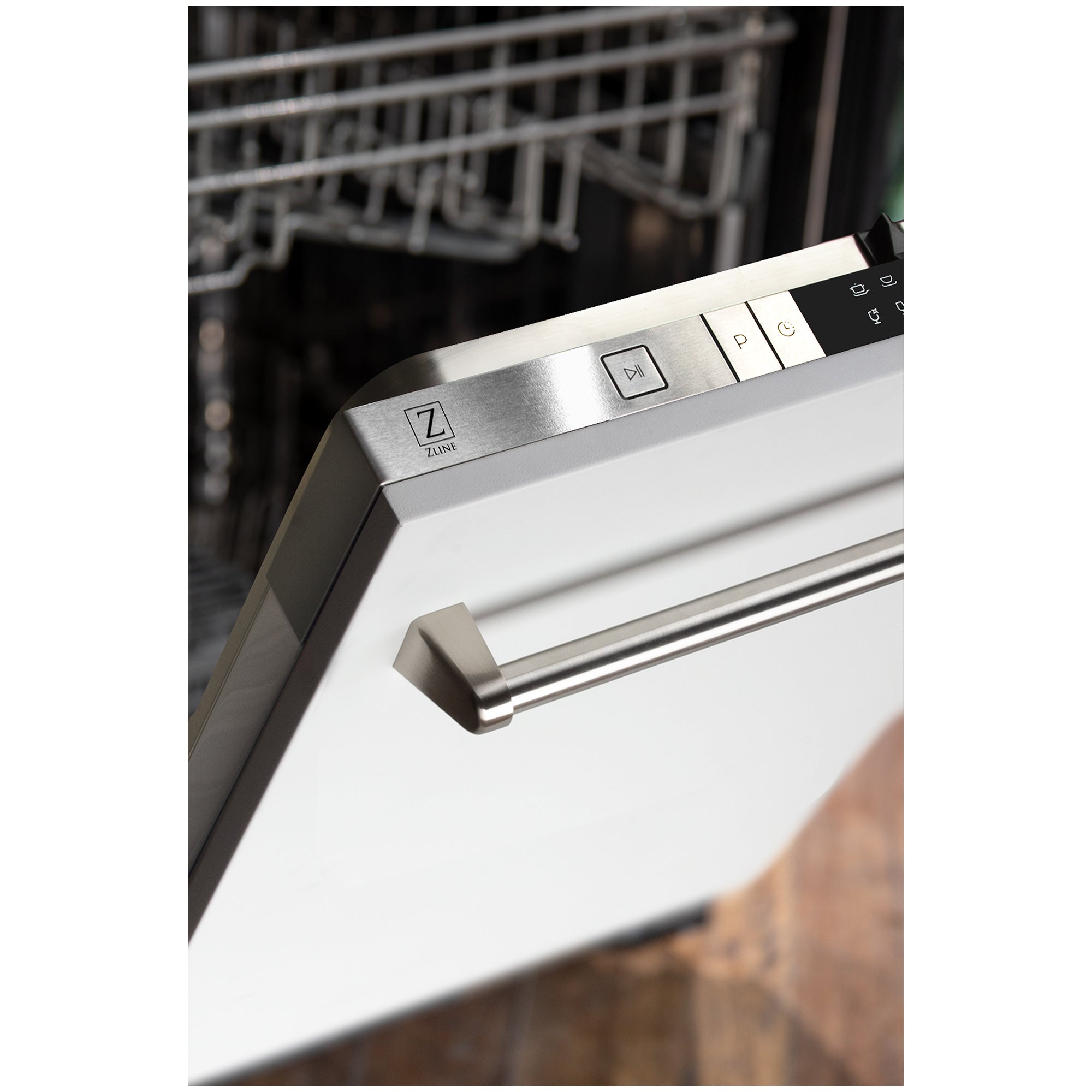 ZLINE 24-Inch Top Control Dishwasher, White Matte, Stainless Steel Tub, Model DW-WM-24