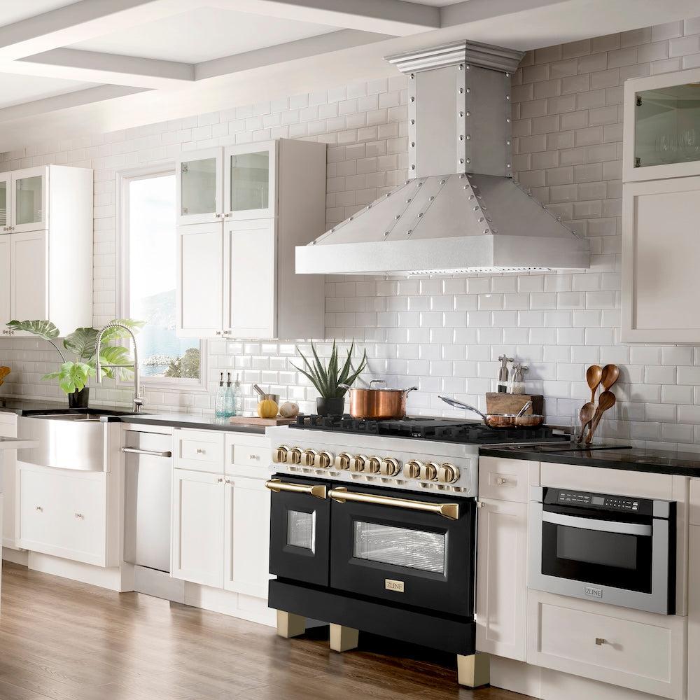 ZLINE Autograph Edition 48 in. Dual Fuel Range with Black Matte Door and Gold Accents, 6.0 cu. ft. (RAZ-BLM-48-G)