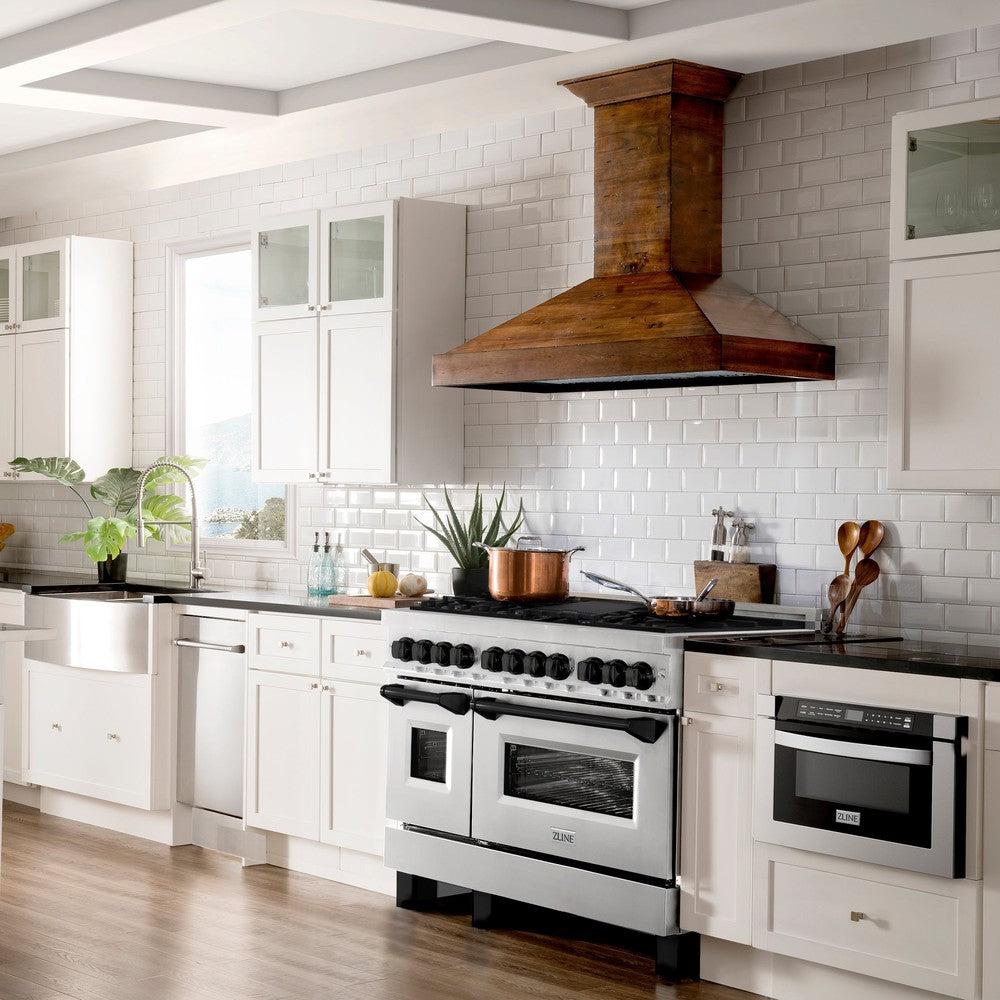 ZLINE Autograph Edition 48 in. 6.0 cu. ft. Dual Fuel Range with Gas Cooktop and Electric Convection Oven in Stainless Steel with Black Matte Accents (RAZ-48-MB)