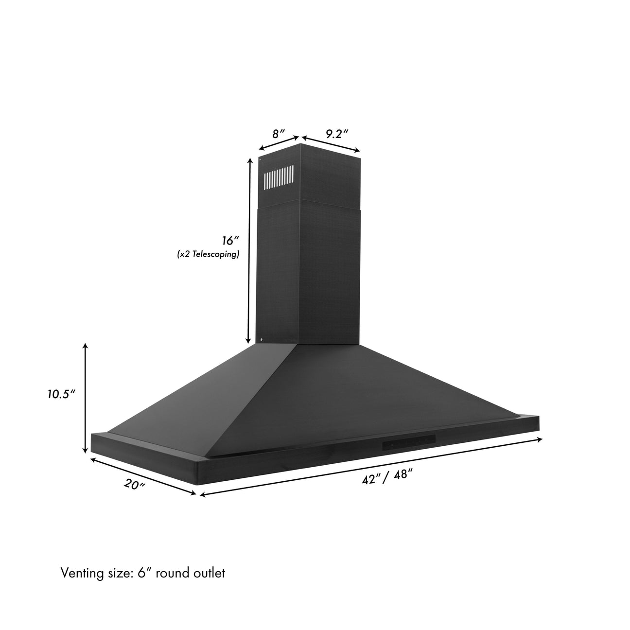ZLINE 48 in. Wall Mount Range Hood Convertible Black Stainless Steel 400 CFM with Charcoal Filters (BSKBN-CF-48)