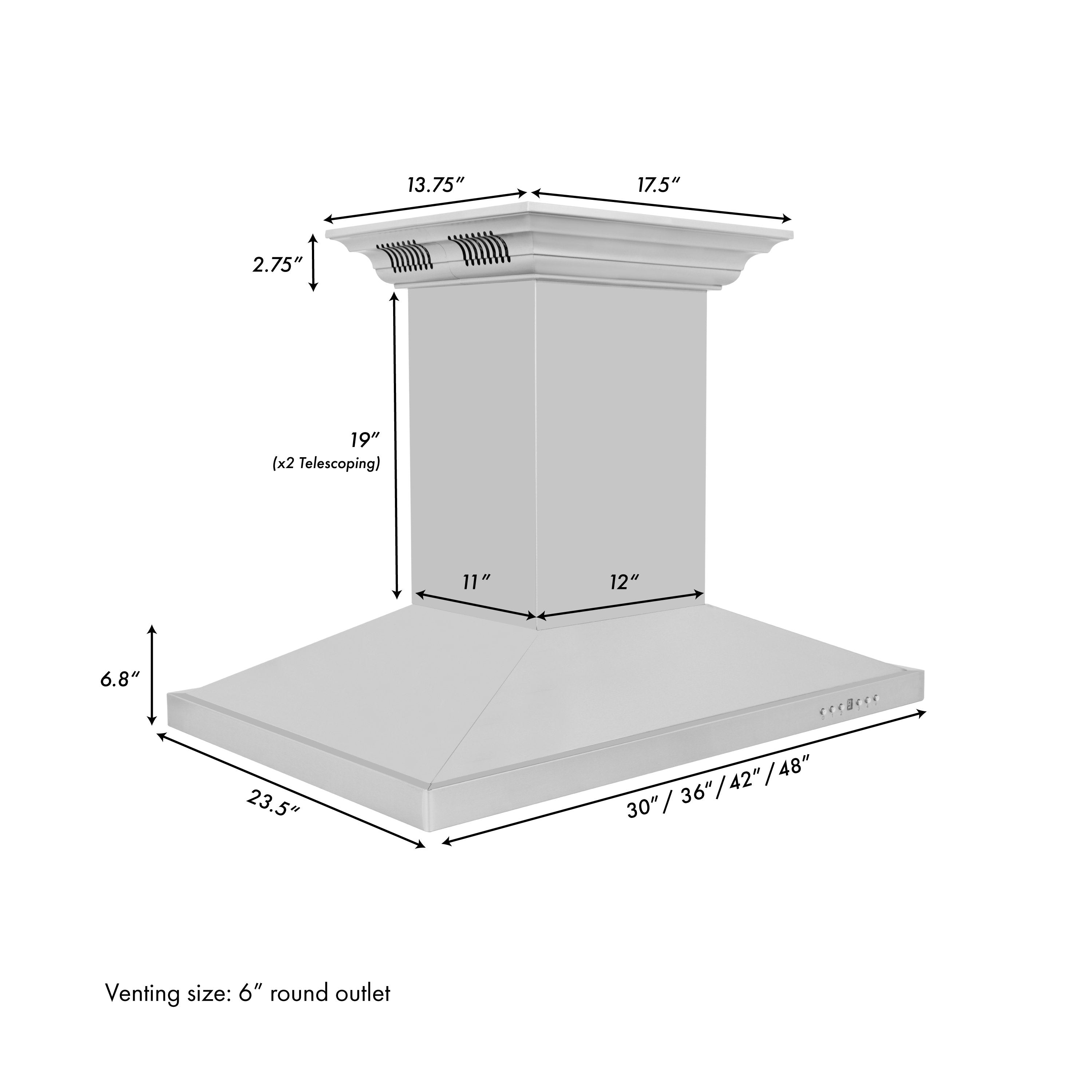 ZLINE 30 in. Island Mount Range Hood 400 CFM Stainless Steel CrownSound Bluetooth Built-in Speakers (GL2iCRN-BT-30)
