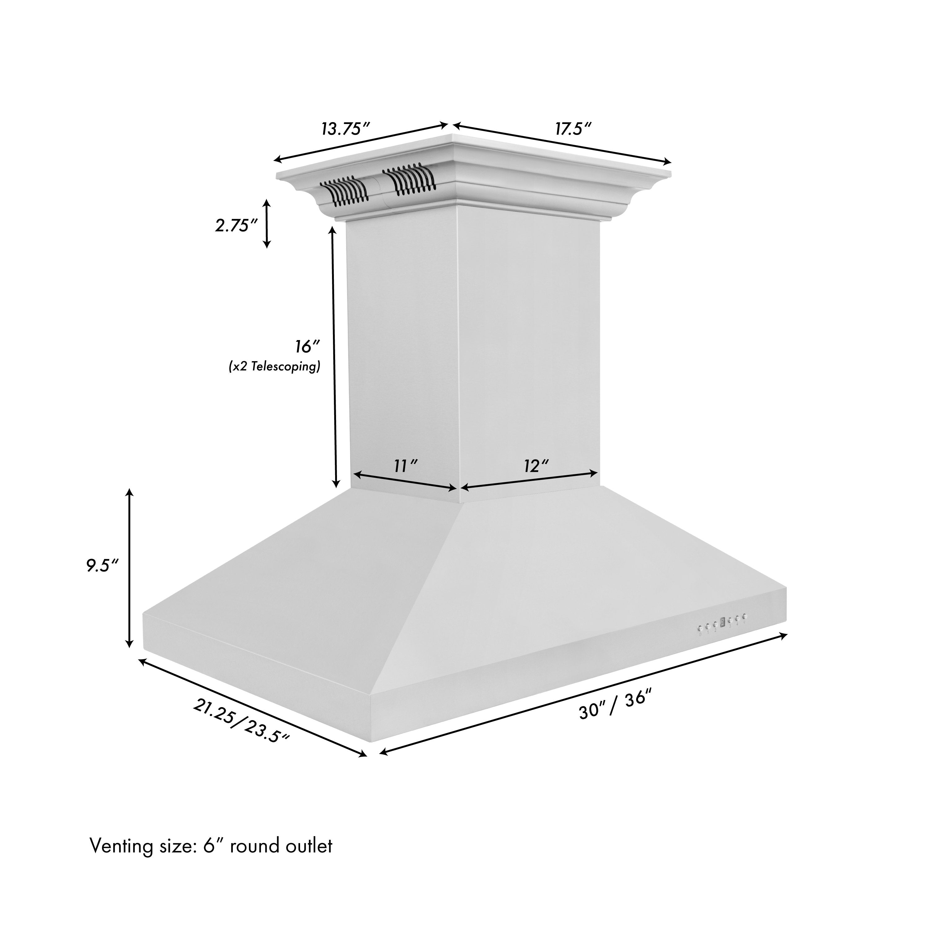 ZLINE 30 in Island Mount Range Hood 400 CFM Stainless Steel Built-in Bluetooth Speakers (KL3iCRN-BT-30)