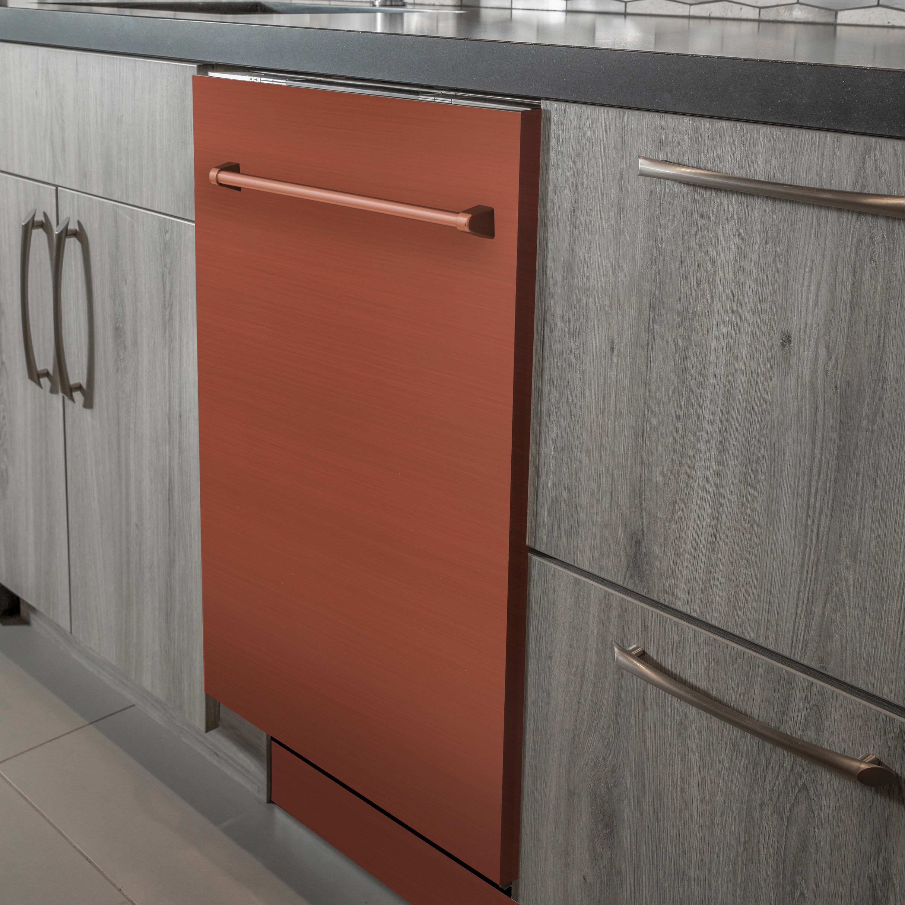 ZLINE 24-Inch Top Control Dishwasher, Copper Finish, Stainless Steel Tub, Traditional Handle, DW-C-H-24