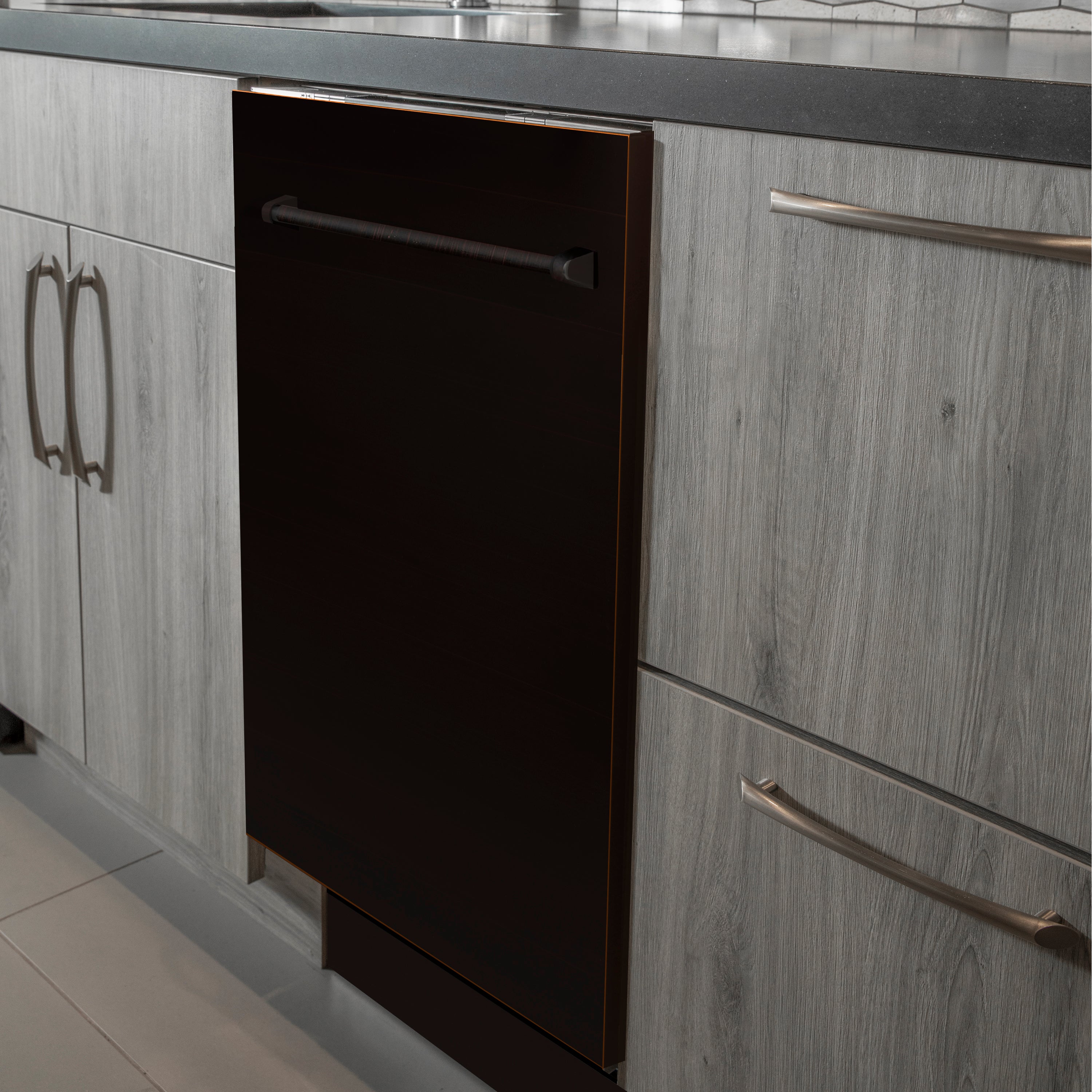 ZLINE 24-Inch Top Control Dishwasher, Oil-Rubbed Bronze, Stainless Steel Tub, Traditional Handle, DW-ORB-H-24