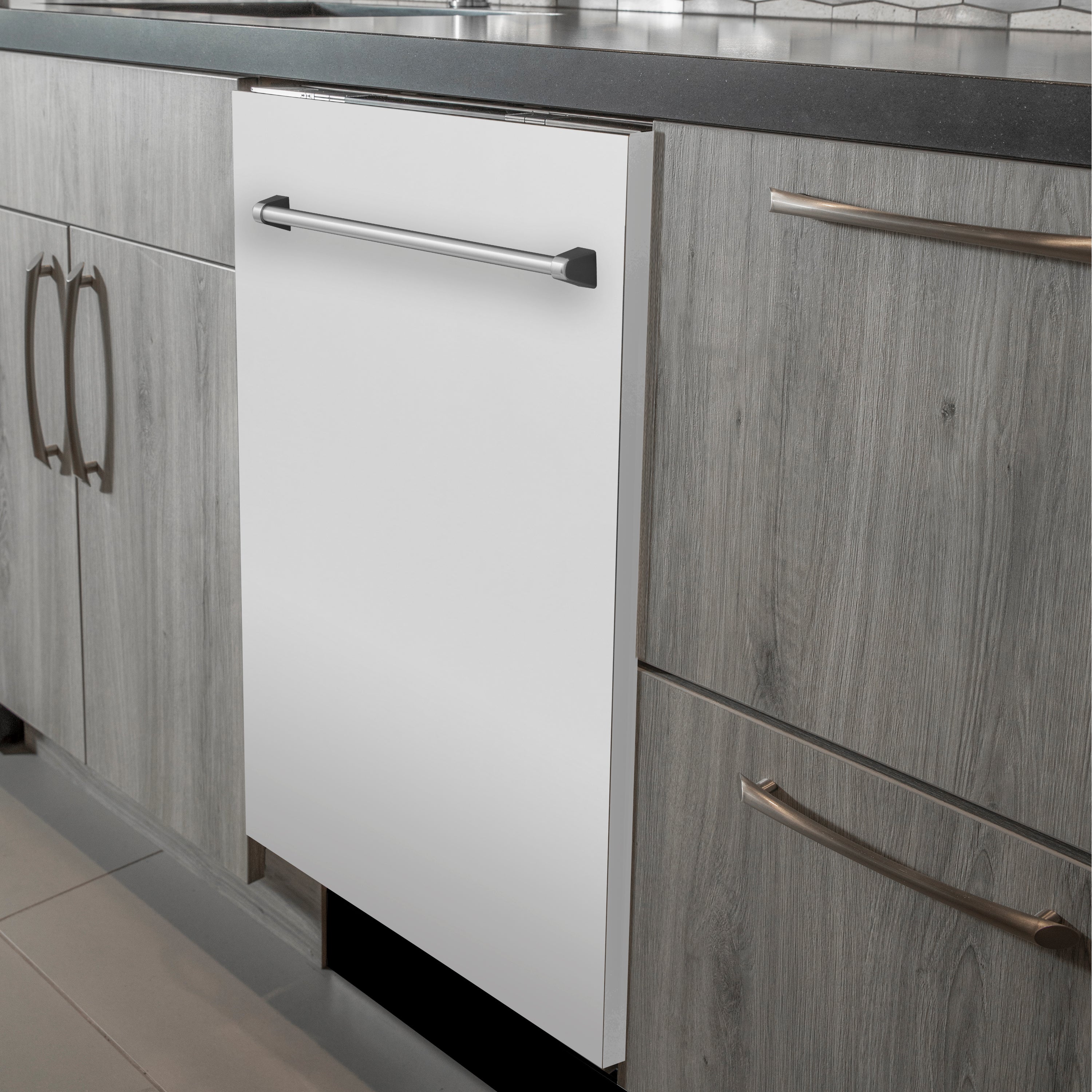 ZLINE 24-Inch Top Control Dishwasher, White Matte, Stainless Steel Tub, Model DW-WM-24