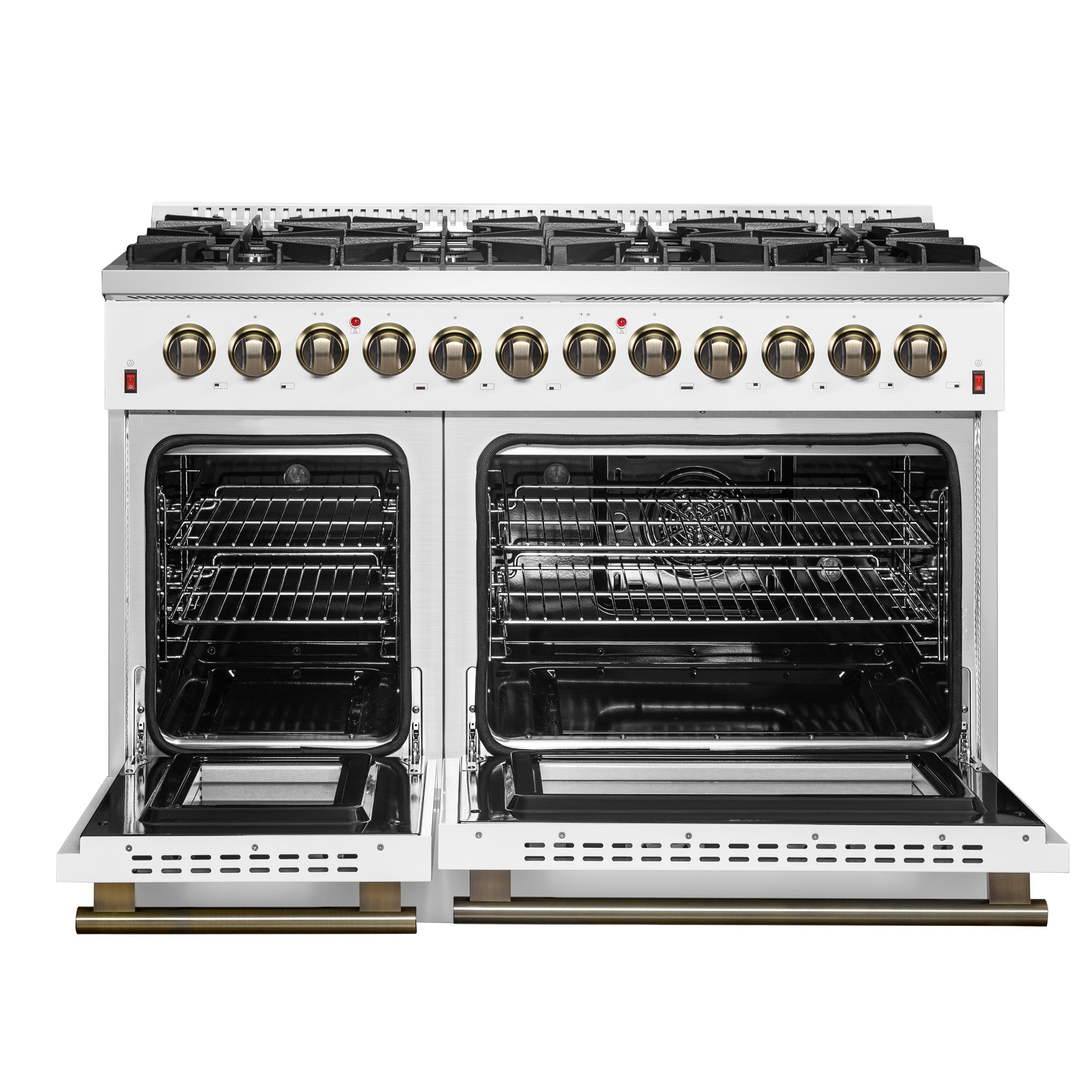 Forno Galiano 48-Inch Freestanding Dual Fuel Range with Gas Cooktop, Electric Oven, 6.58 cu. ft., 8 Sealed Burners and Griddle, White (Model FFSGS6156-48WHT)