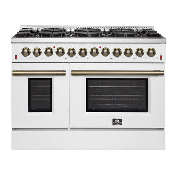 Forno Galiano 48-Inch Freestanding Dual Fuel Range with Gas Cooktop, Electric Oven, 6.58 cu. ft., 8 Sealed Burners and Griddle, White (Model FFSGS6156-48WHT)
