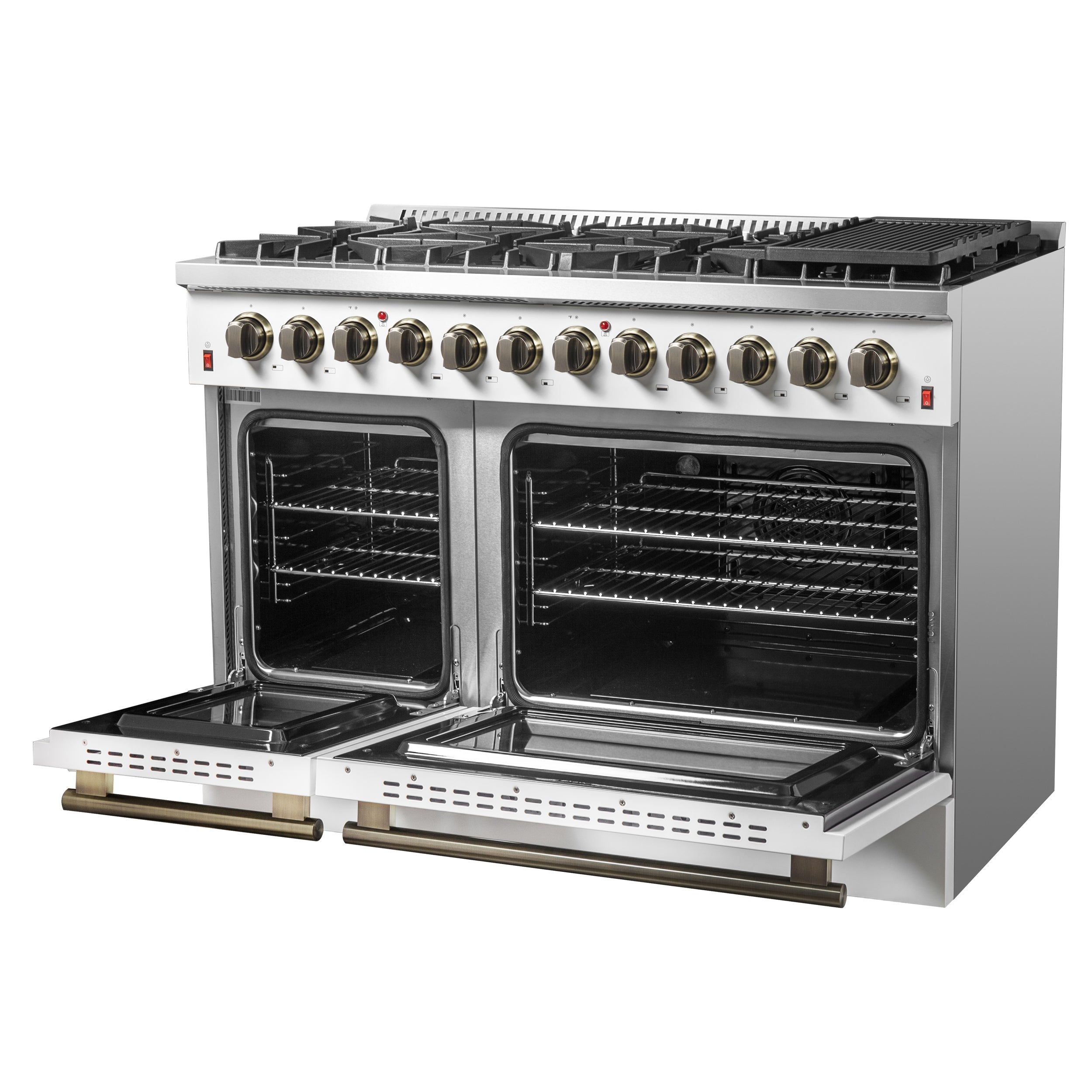 Forno Galiano 48-Inch Freestanding Dual Fuel Range with Gas Cooktop, Electric Oven, 6.58 cu. ft., 8 Sealed Burners and Griddle, White (Model FFSGS6156-48WHT)