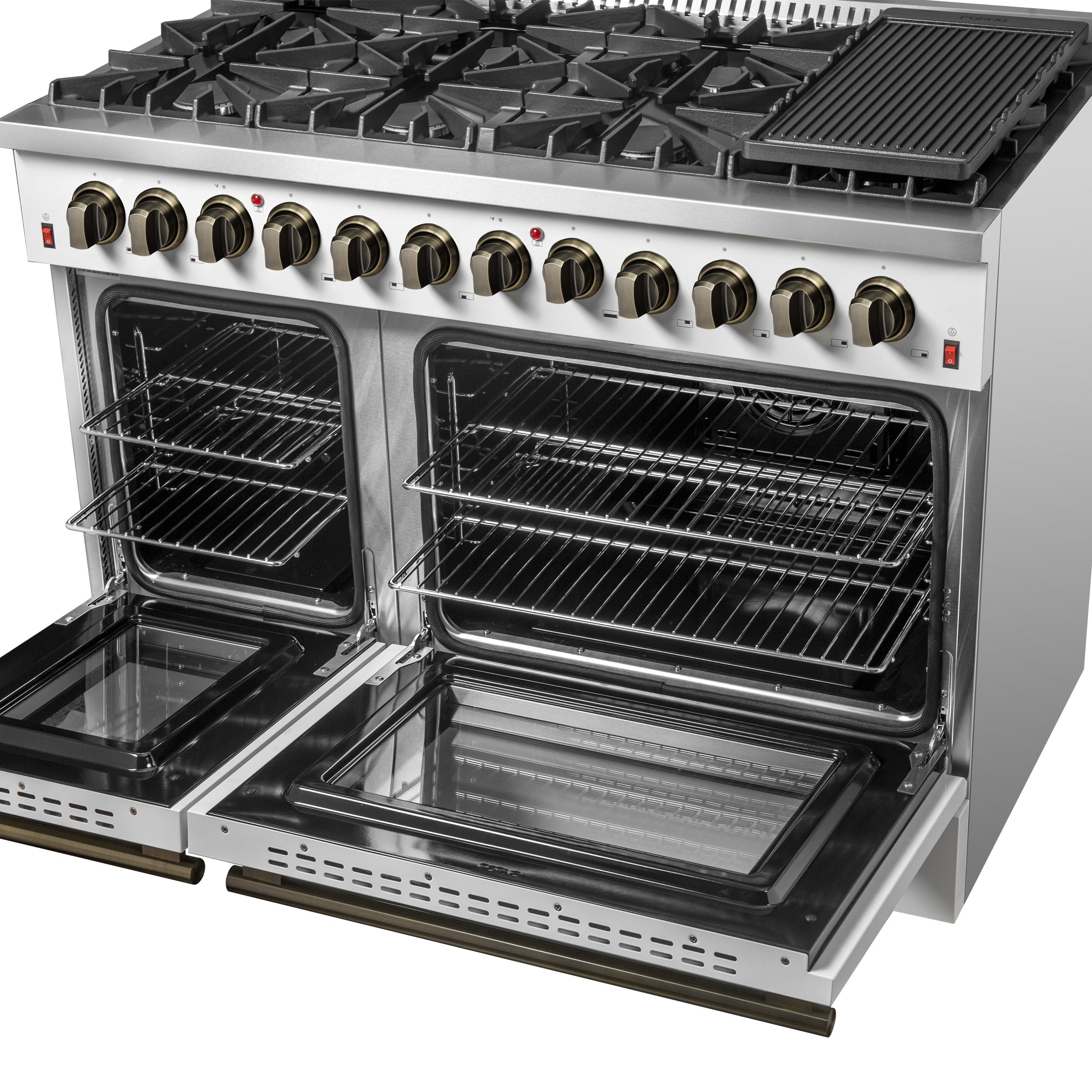 Forno Galiano 48-Inch Freestanding Dual Fuel Range with Gas Cooktop, Electric Oven, 6.58 cu. ft., 8 Sealed Burners and Griddle, White (Model FFSGS6156-48WHT)