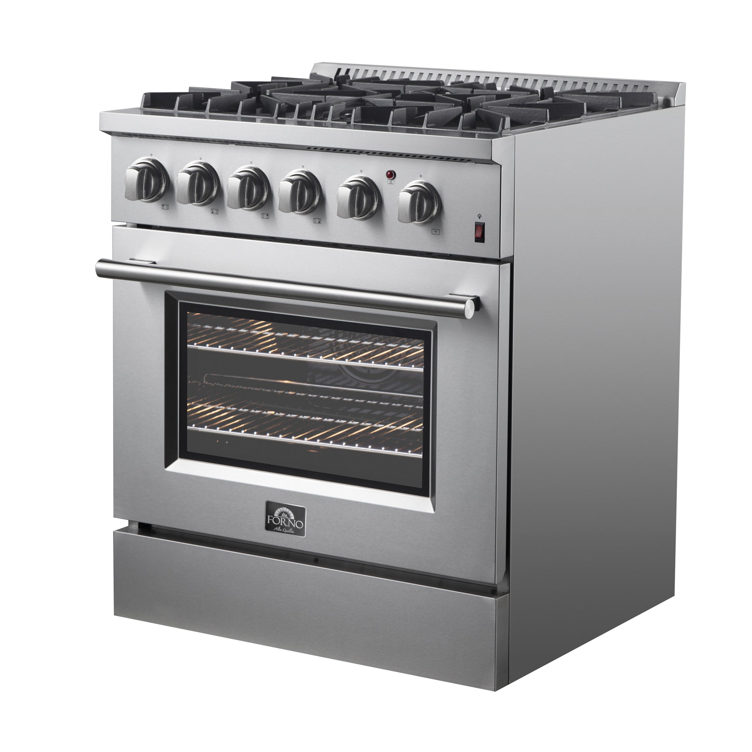 FORNO Marco 30-Inch Dual Fuel Range, 4 Sealed Burners, 4.32 cu. ft. Oven, Stainless Steel (Model FFSGS6197-30)