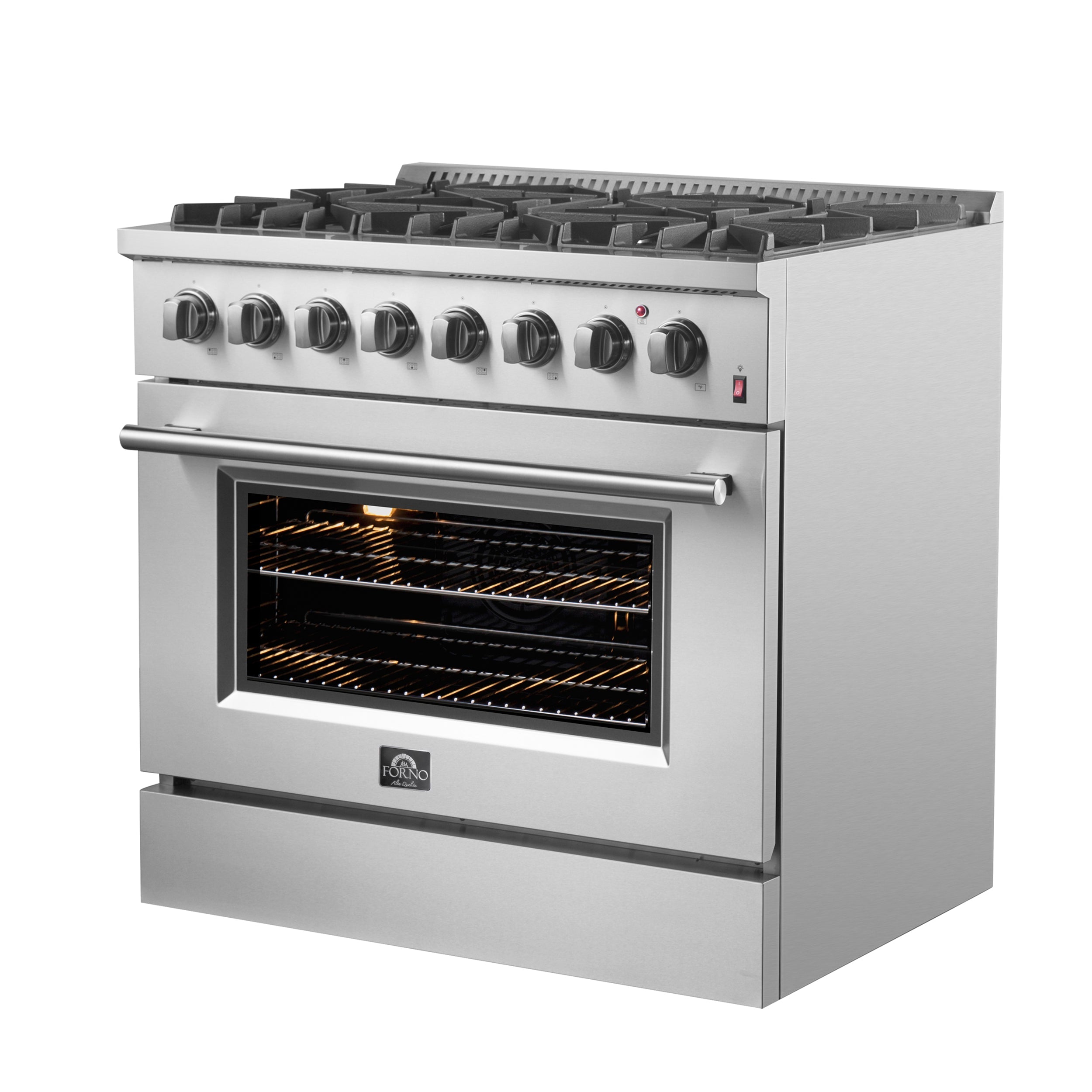 Forno Marco 36-Inch Dual Fuel Range, 5.36 cu. ft. Oven, 6 Sealed Burners, Stainless Steel (Model FFSGS6197-36)