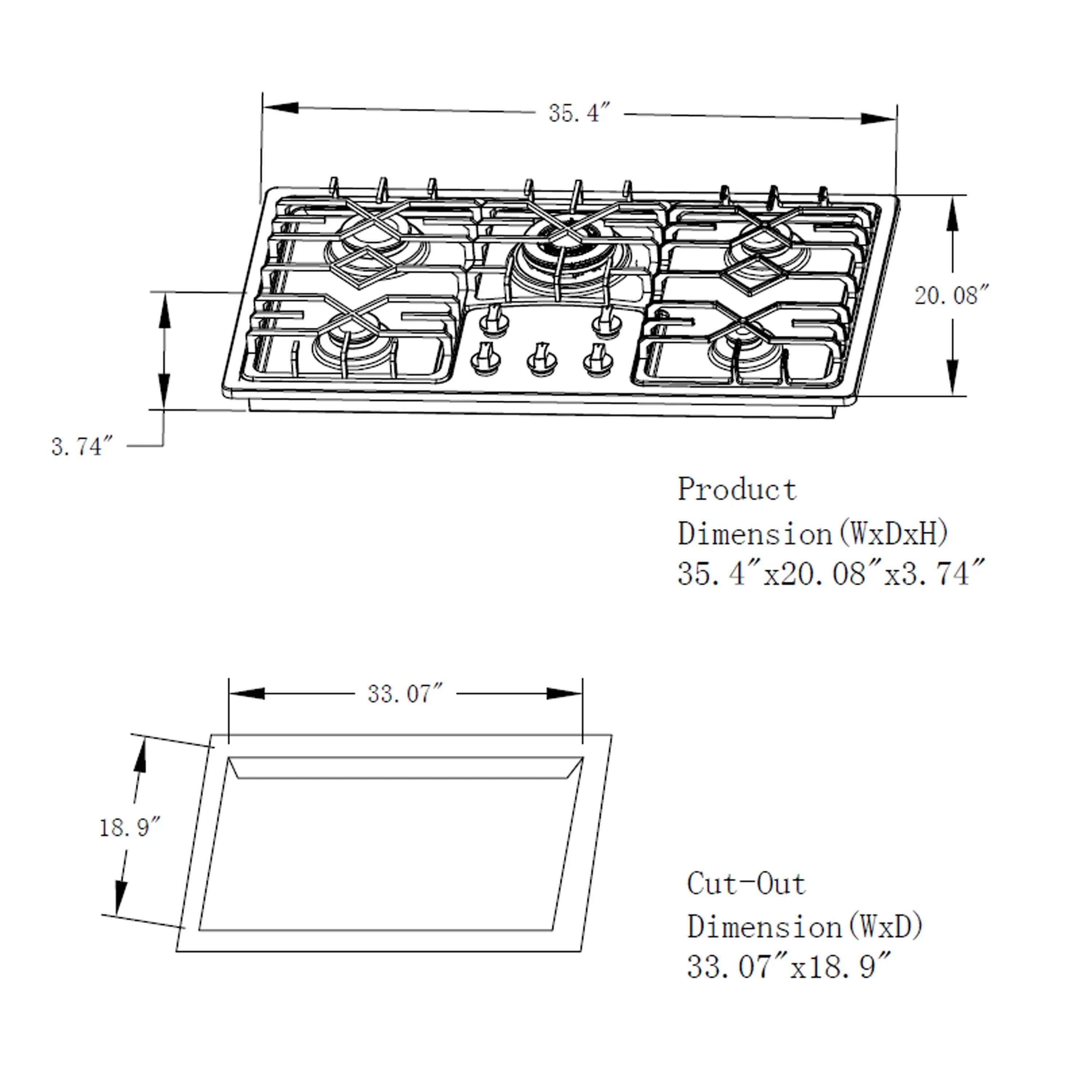 Empava 36-Inch Built-In Natural Gas Cooktops in Stainless Steel (EMPV-36GC5B90S)