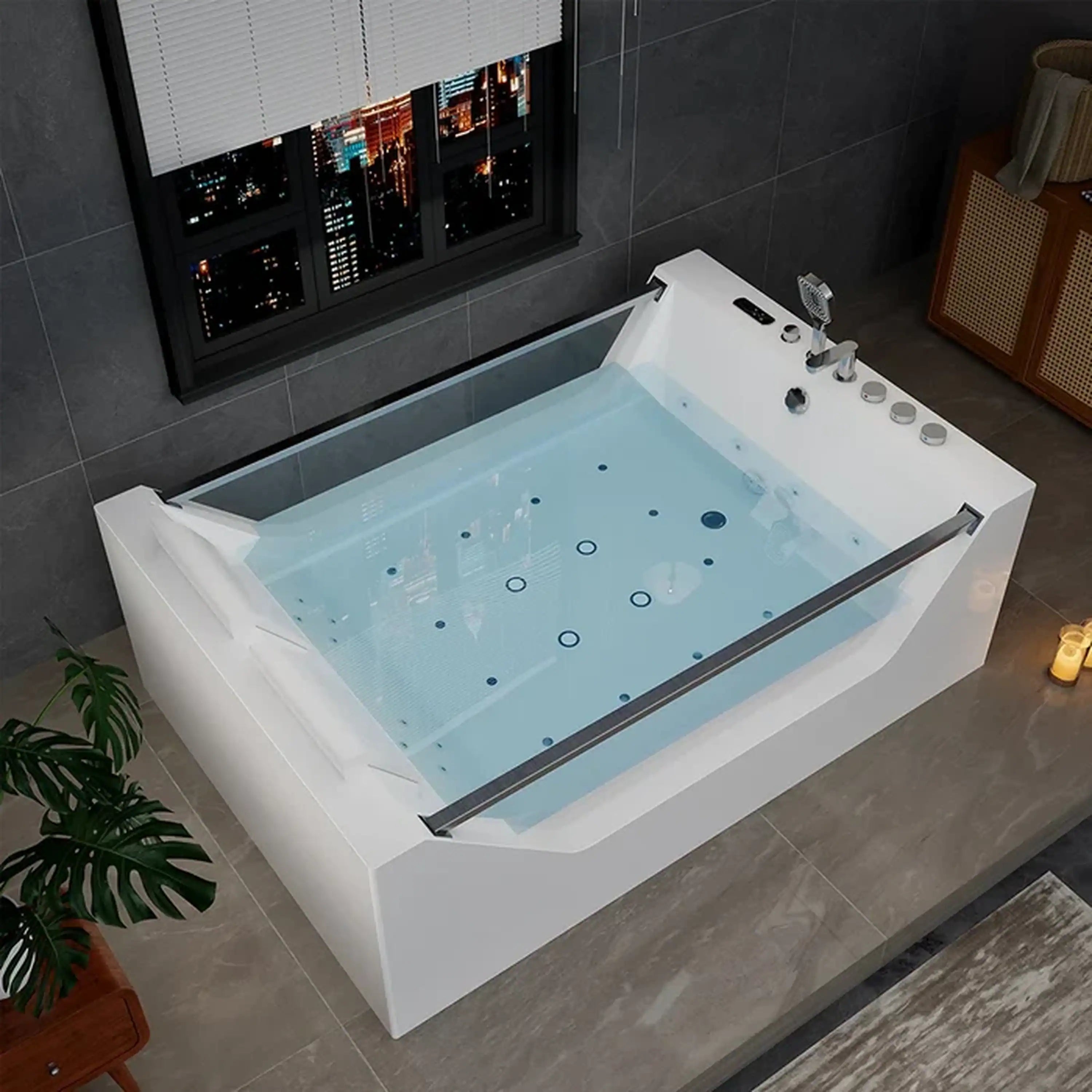 Empava 71-Inch Freestanding Combo Massage Whirlpool Inline Heater 2-Person Bathtub with Dual Glass Design (EMPV-71PRO01)