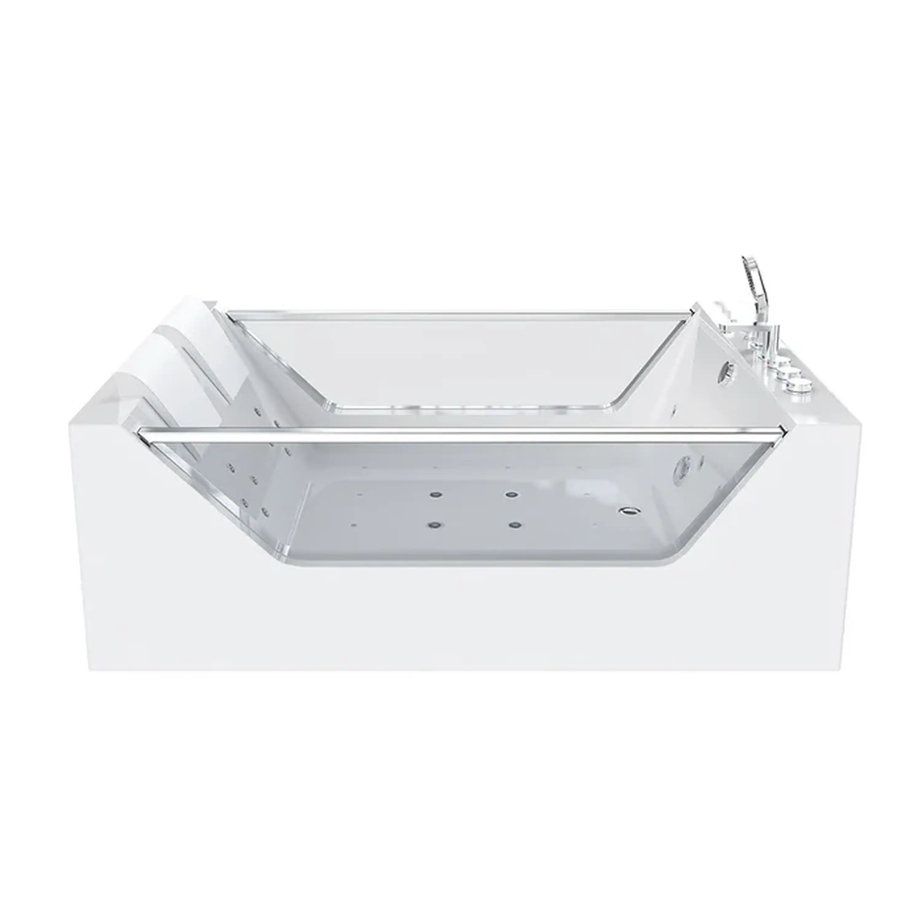 Empava 71-Inch Freestanding Combo Massage Whirlpool Inline Heater 2-Person Bathtub with Dual Glass Design (EMPV-71PRO01)