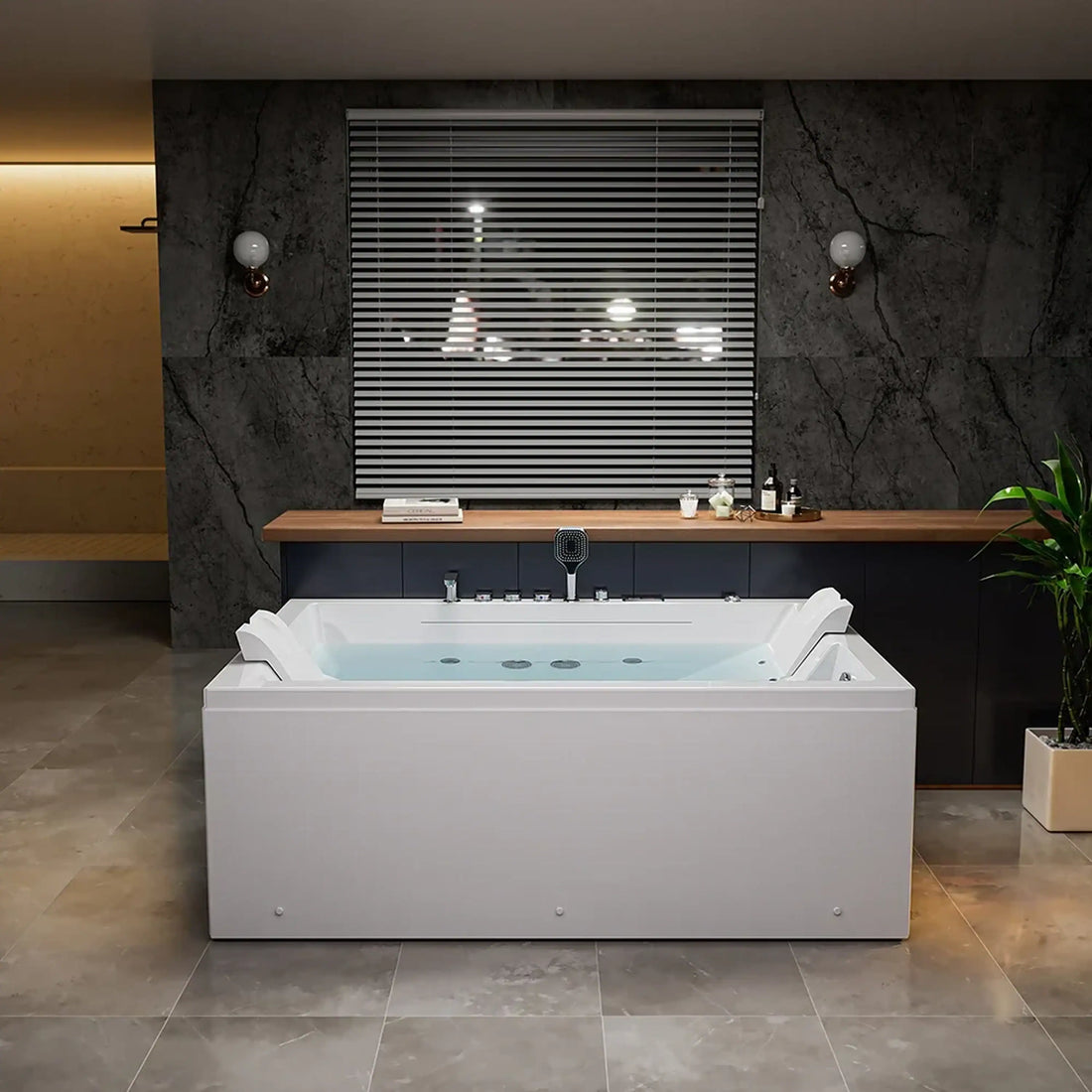 Empava 71-Inch Alcove Inline Heater Combo Massage Whirlpool 2-Person Tub with Waterfall (EMPV-71PRO02)