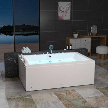 Empava 71-Inch Alcove Dual Massage Whirlpool Inline Heater 2-Person Bathtub with Center Drain (EMPV-71PRO04)