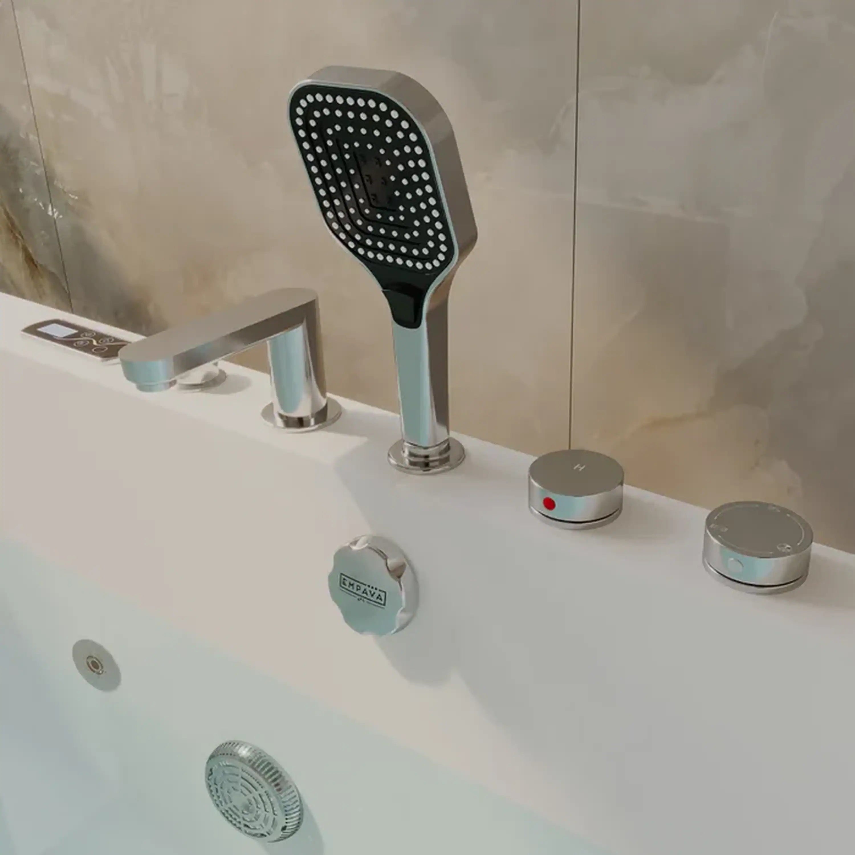 Empava 71-Inch Alcove Dual Massage Whirlpool Inline Heater 2-Person Bathtub with Revi-skin Therapy (EMPV-71PRO05)