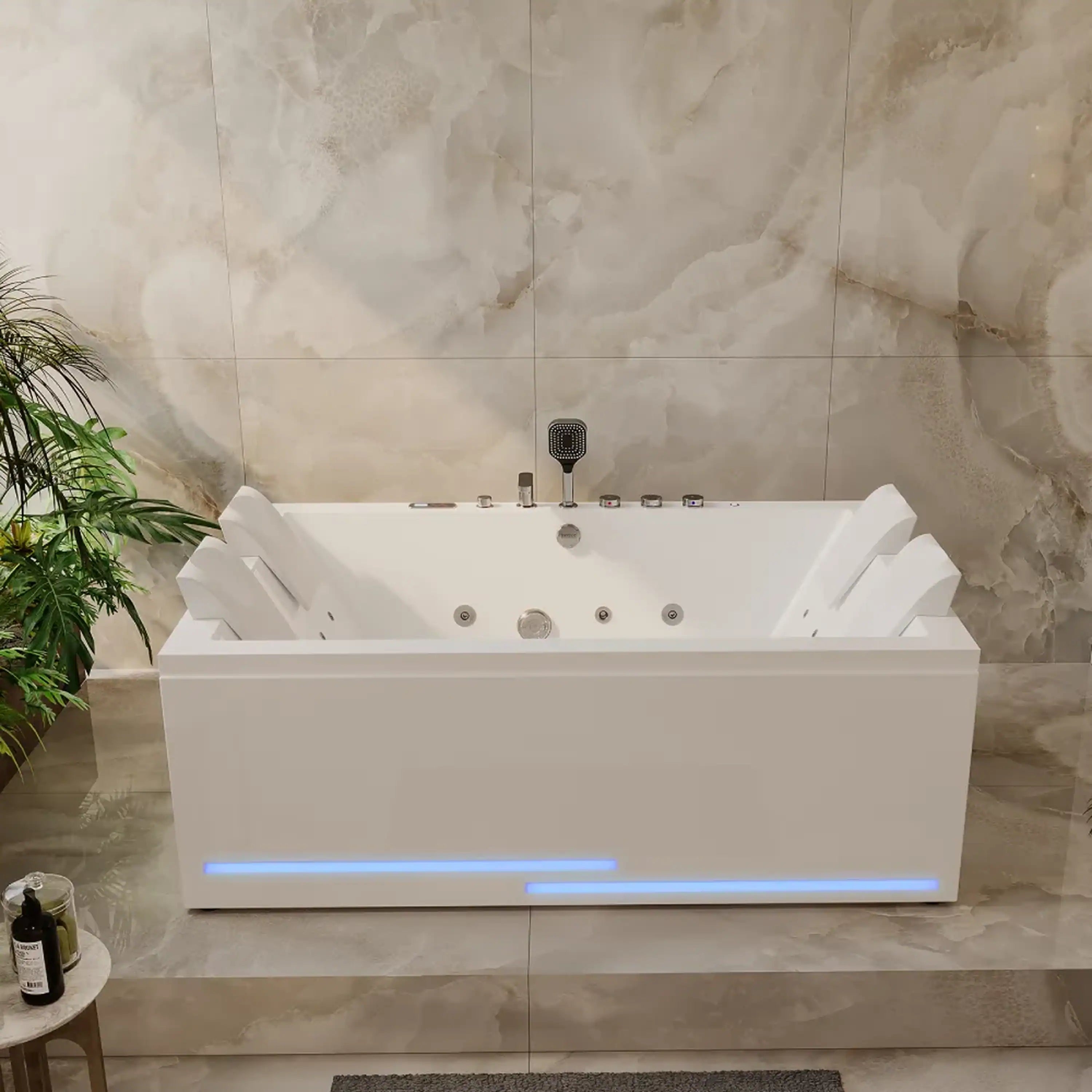Empava 71-Inch Alcove Dual Massage Whirlpool Inline Heater 2-Person Bathtub with Revi-skin Therapy (EMPV-71PRO05)