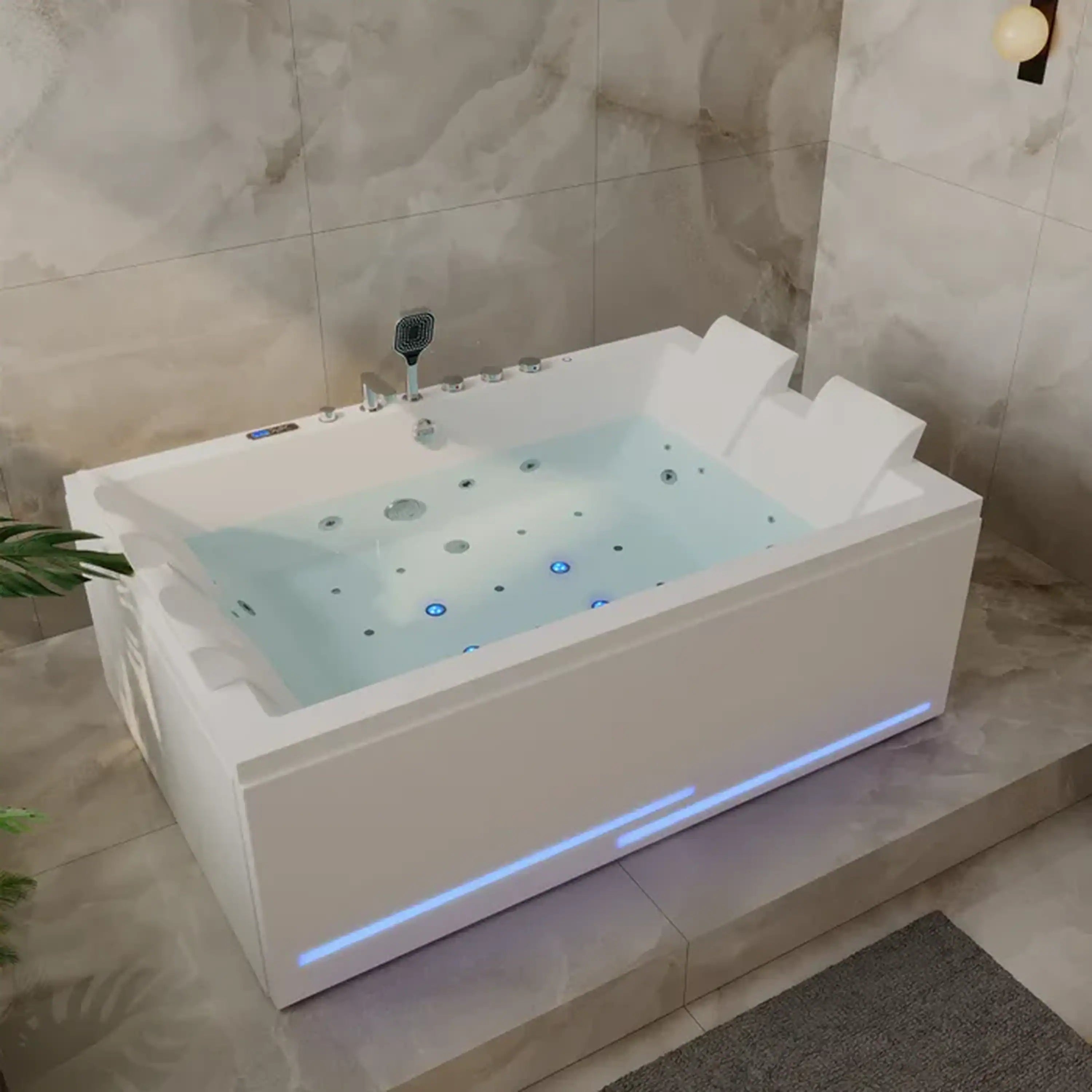 Empava 71-Inch Alcove Dual Massage Whirlpool Inline Heater 2-Person Bathtub with Revi-skin Therapy (EMPV-71PRO05)