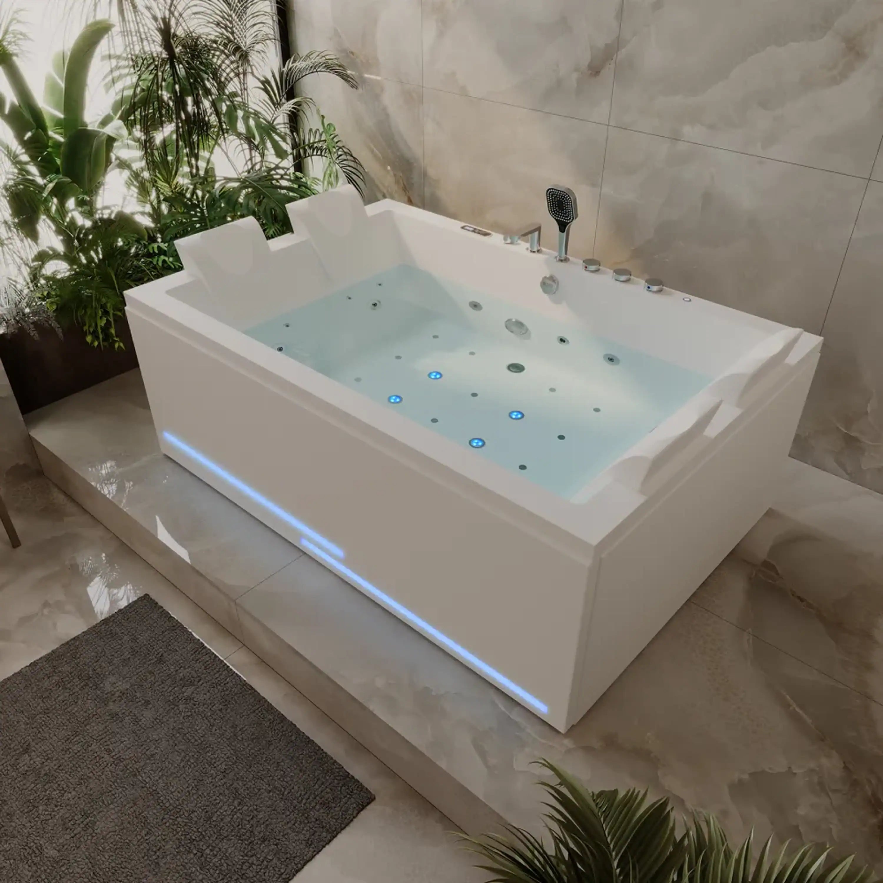 Empava 71-Inch Alcove Dual Massage Whirlpool Inline Heater 2-Person Bathtub with Revi-skin Therapy (EMPV-71PRO05)