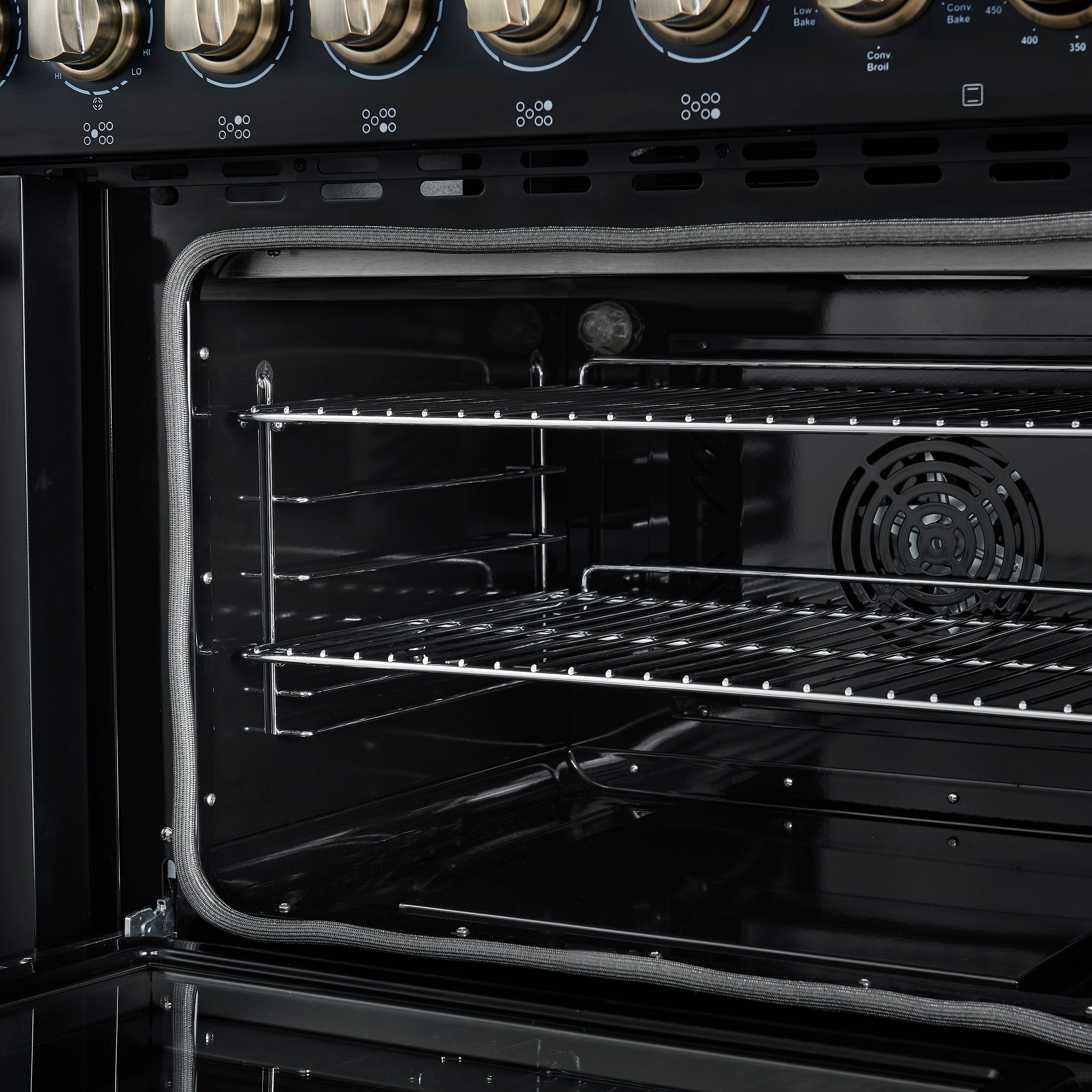 Forno Paolo 48-Inch Freestanding Electric Range, 6.7 cu. ft. True Convection Oven, Black with Antique Brass Accents (Model FFSEL6011-48BLK)