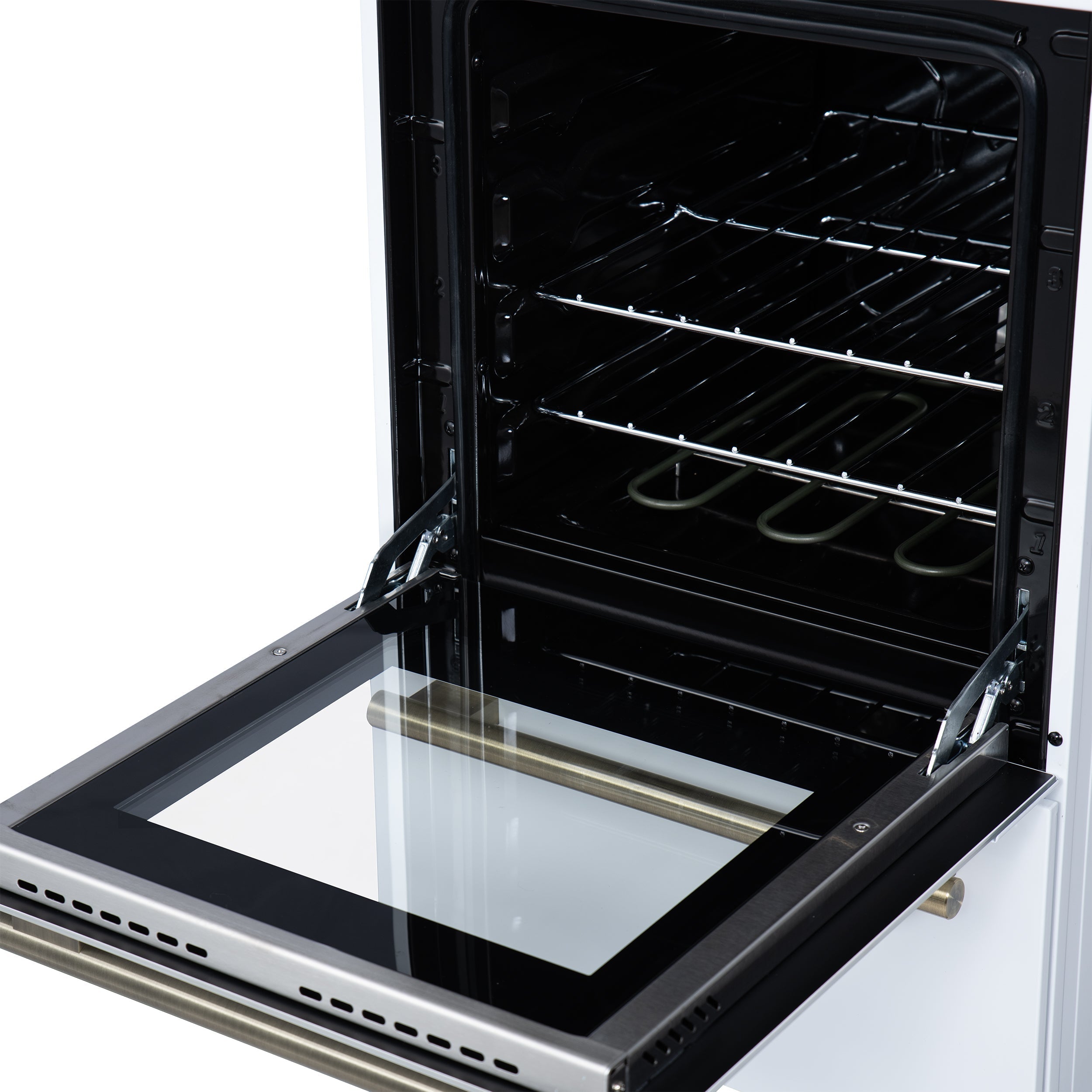 Forno Pallerno 20-Inch Freestanding Electric Range, 2.05 cu ft, 4 Radiant Elements, Storage Drawer, White with Antique Brass Accents (Model FFSEL6052-20WHT)
