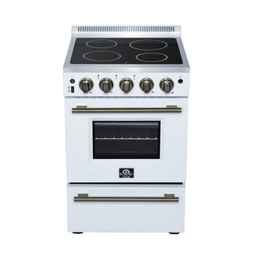 Forno Loiano 24-Inch Freestanding Electric Range, 2.3 cu. ft. Oven, 4 Radiant Elements, Storage Drawer, Air Fryer Kit, White with Antique Brass Accents (FFSEL6069-24WHT)