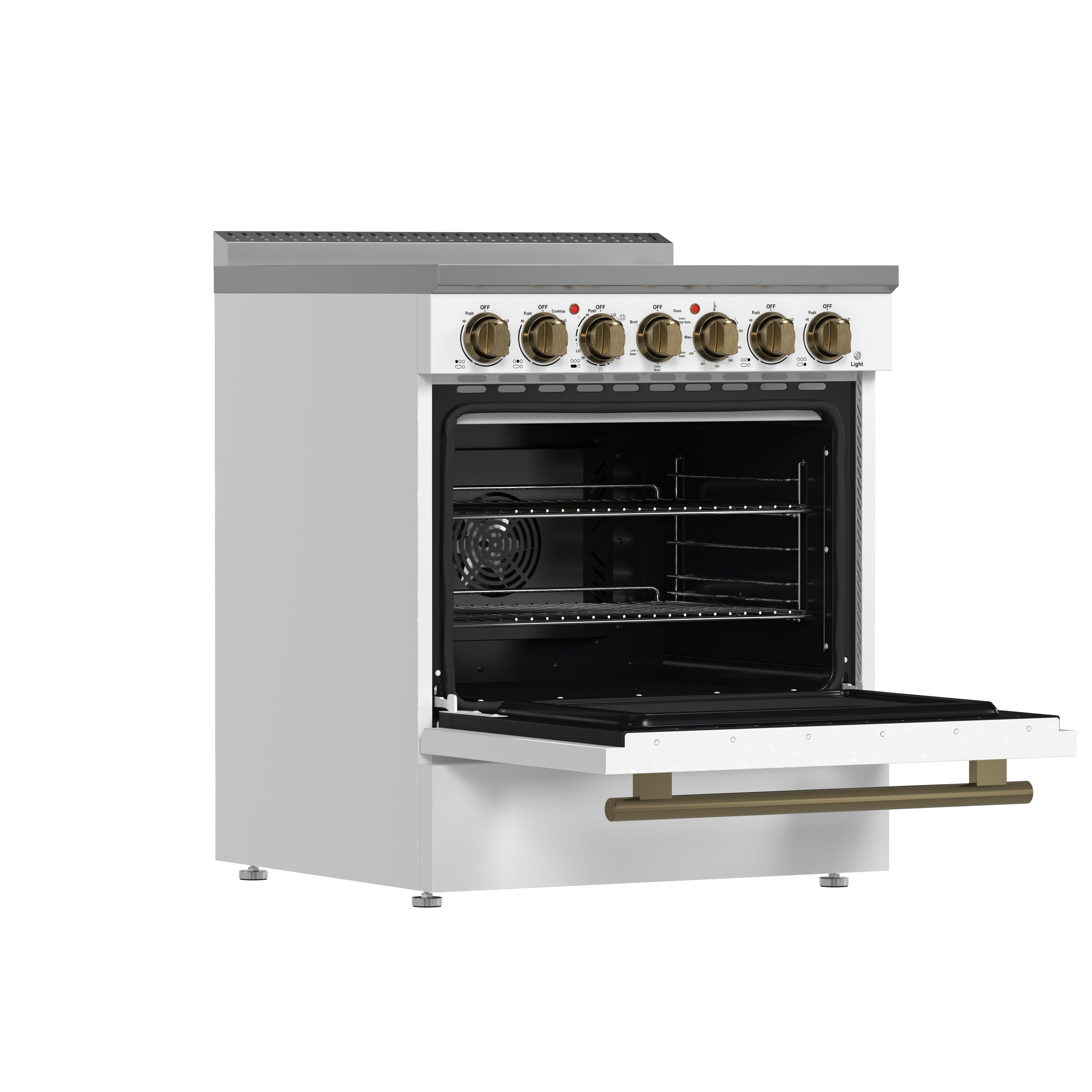 Forno Paolo 30-Inch Freestanding Electric Range, 4.38 cu. ft. Oven Capacity, White Finish with Antique Brass Handles, Model FFSEL6011-30WHT