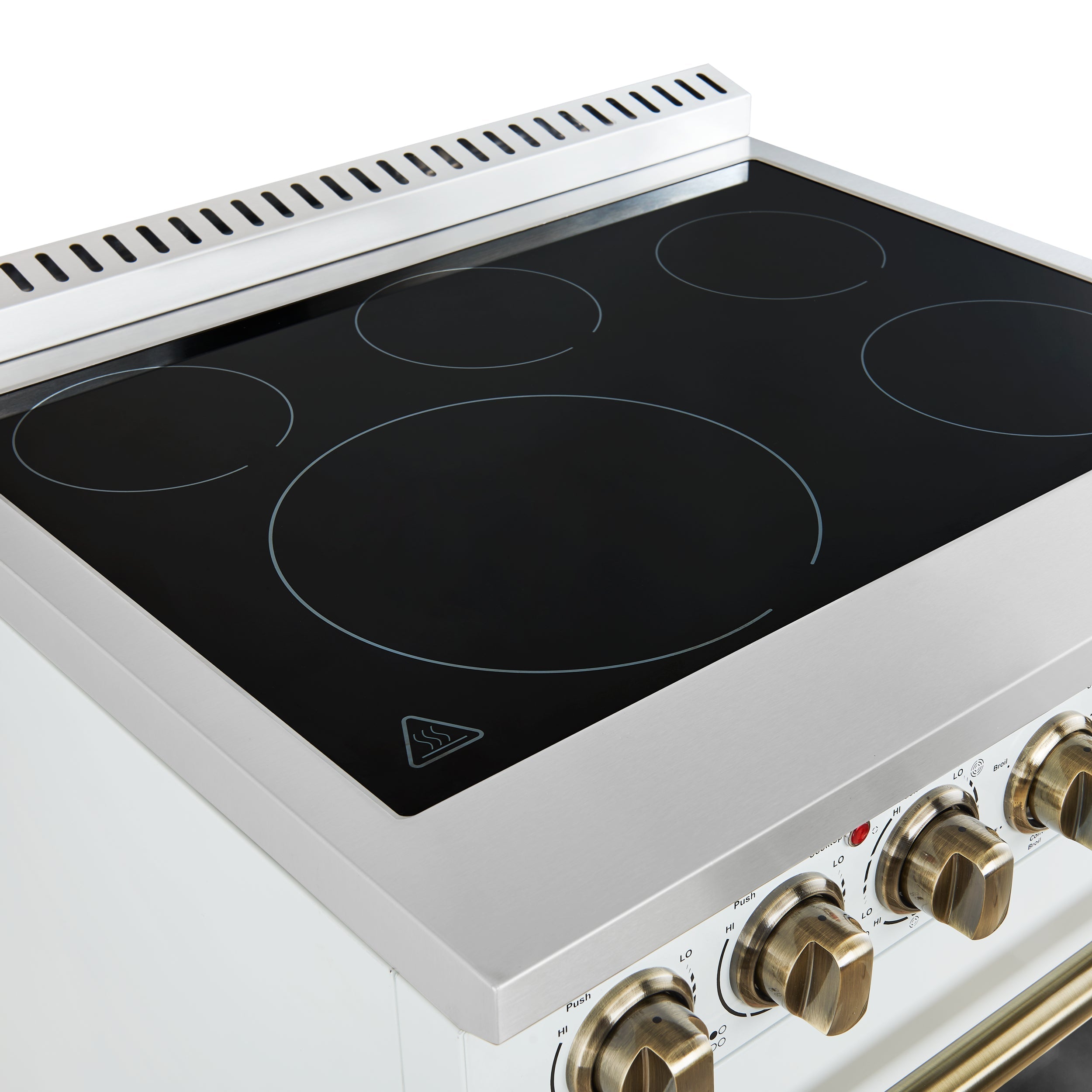 Forno Paolo 30-Inch Freestanding Electric Range, 4.38 cu. ft. Oven Capacity, White Finish with Antique Brass Handles, Model FFSEL6011-30WHT