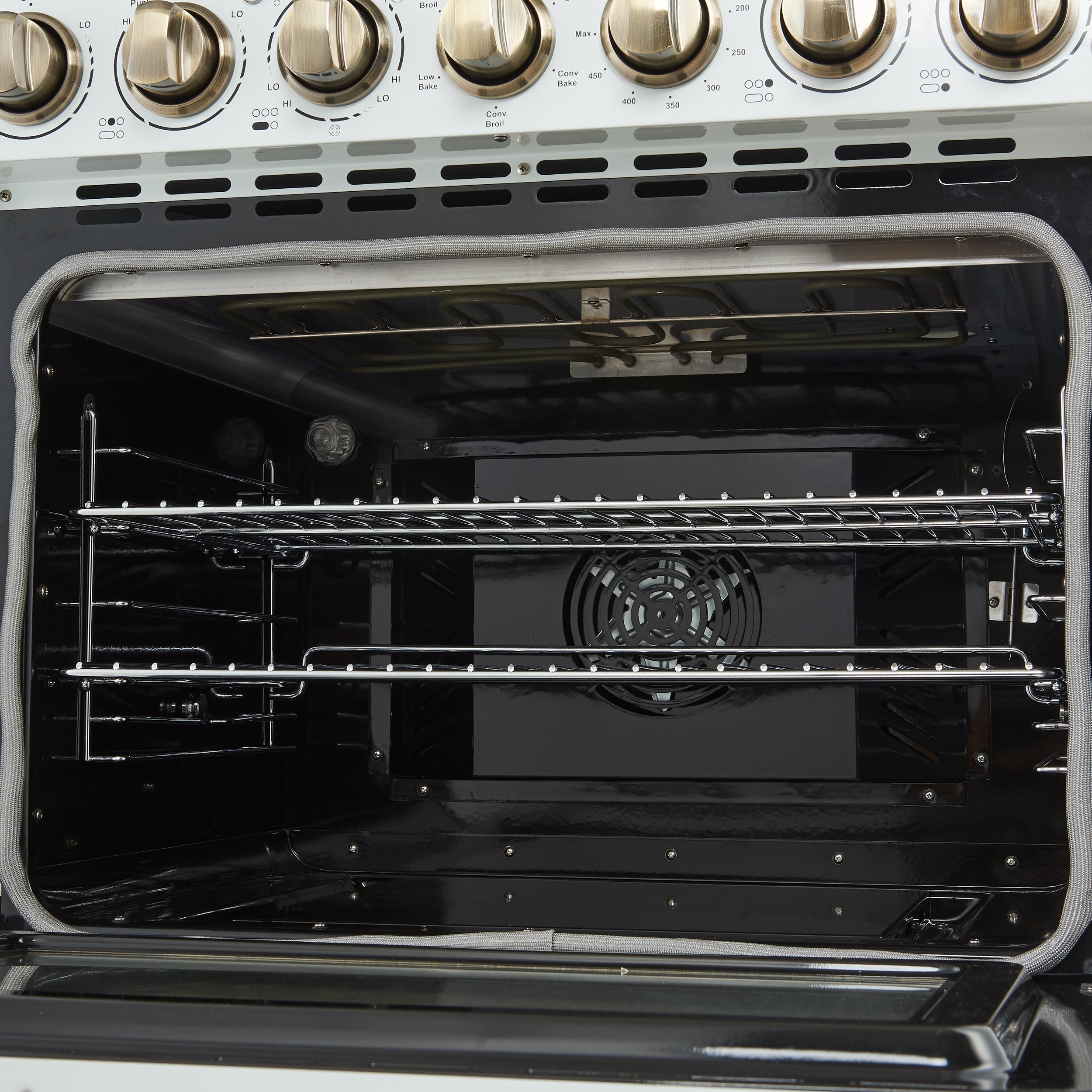 Forno Paolo 30-Inch Freestanding Electric Range, 4.38 cu. ft. Oven Capacity, White Finish with Antique Brass Handles, Model FFSEL6011-30WHT