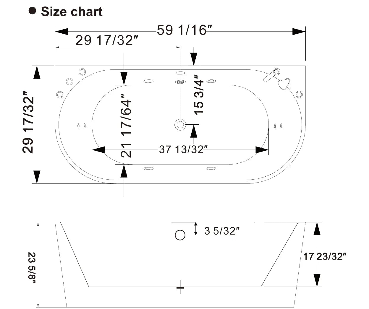 Empava 59-Inch Whirlpool Acrylic Alcove Bathtub (EMPV-59AIS06)