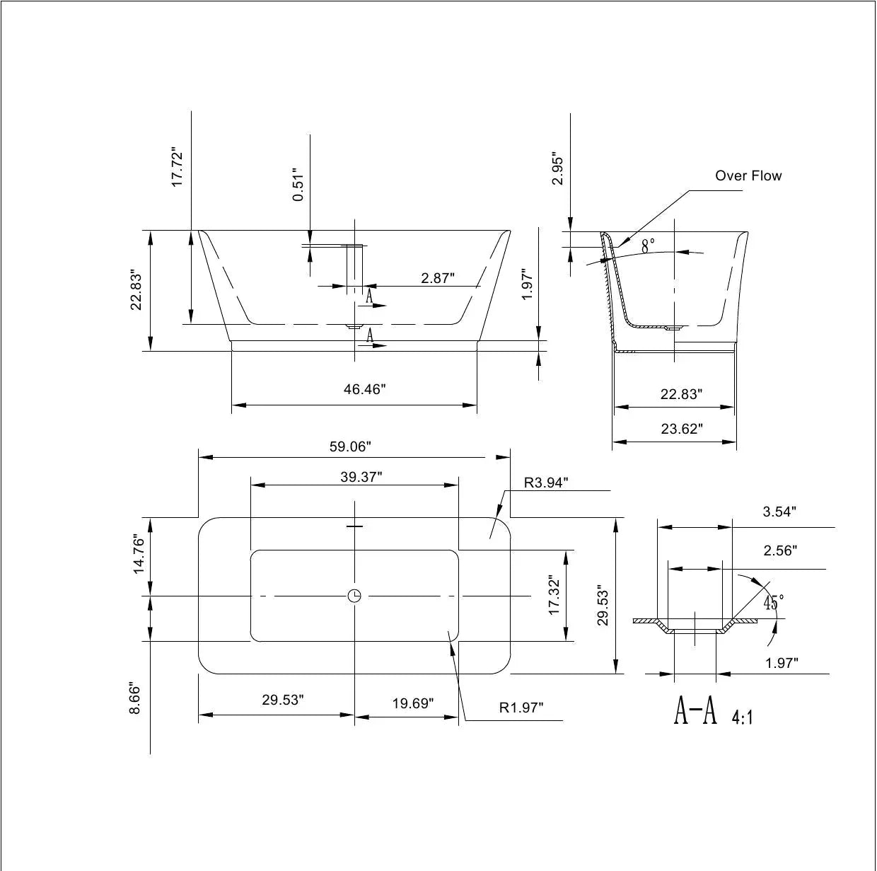 Empava 59-Inch Freestanding Soaking Bathtub (EMPV-59FT1511)