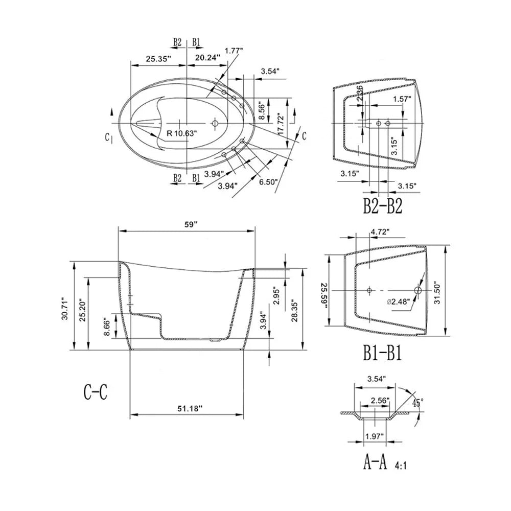 Empava 59-Inch Freestanding Air Bathtub (EMPV-59JT011)
