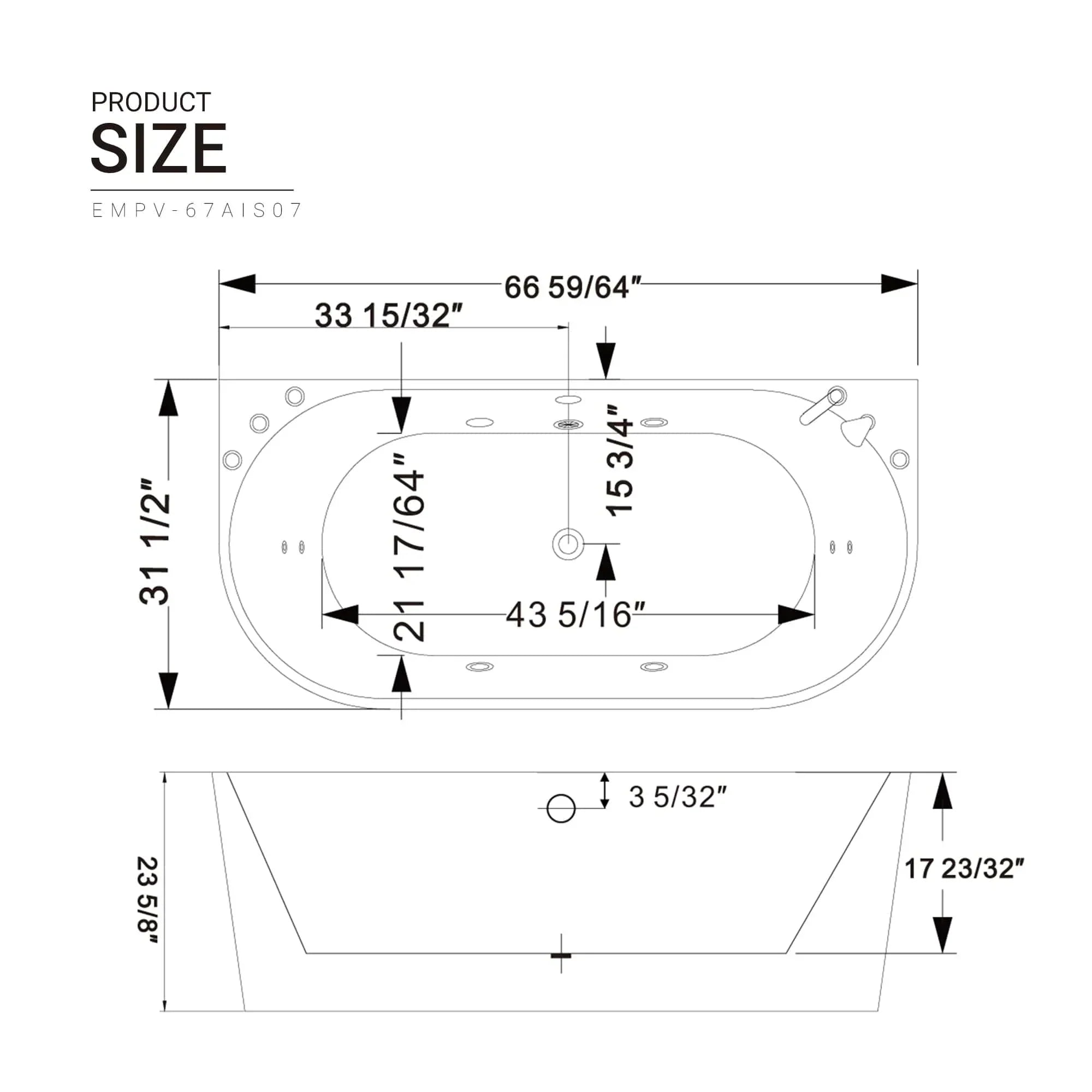 Empava 67-Inch Whirlpool Freestanding Acrylic Bathtub (EMPV-67AIS07)